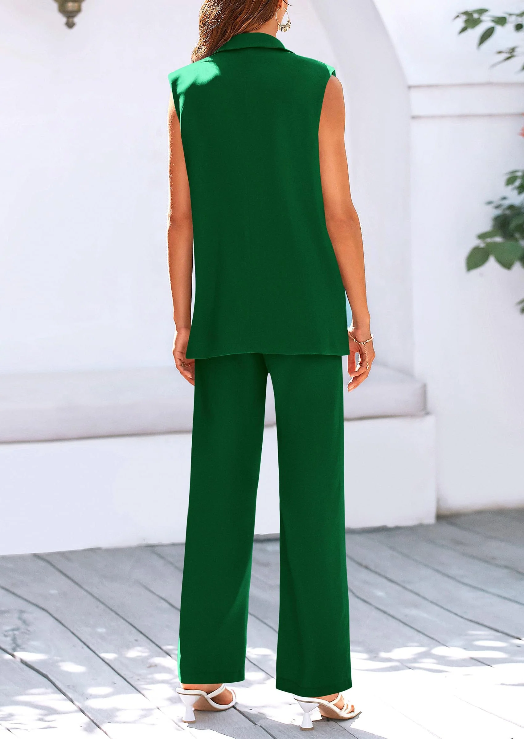 PRETTYGARDEN Women's 2 Piece Outfits Sleeveless Suit Vest and Wide Leg Pants Business Casual Blazer Sets - Image 42