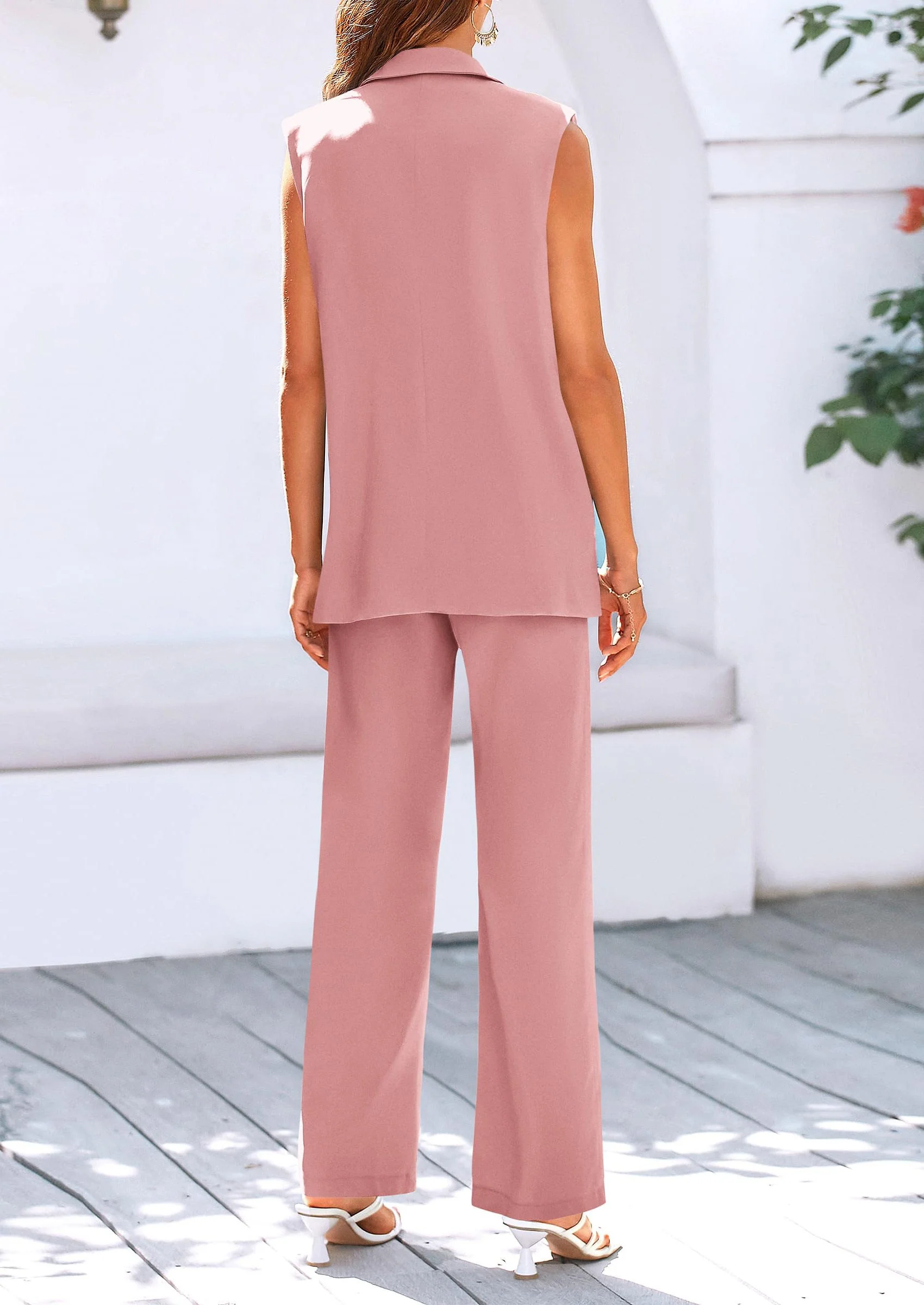 PRETTYGARDEN Women's 2 Piece Outfits Sleeveless Suit Vest and Wide Leg Pants Business Casual Blazer Sets - Image 64