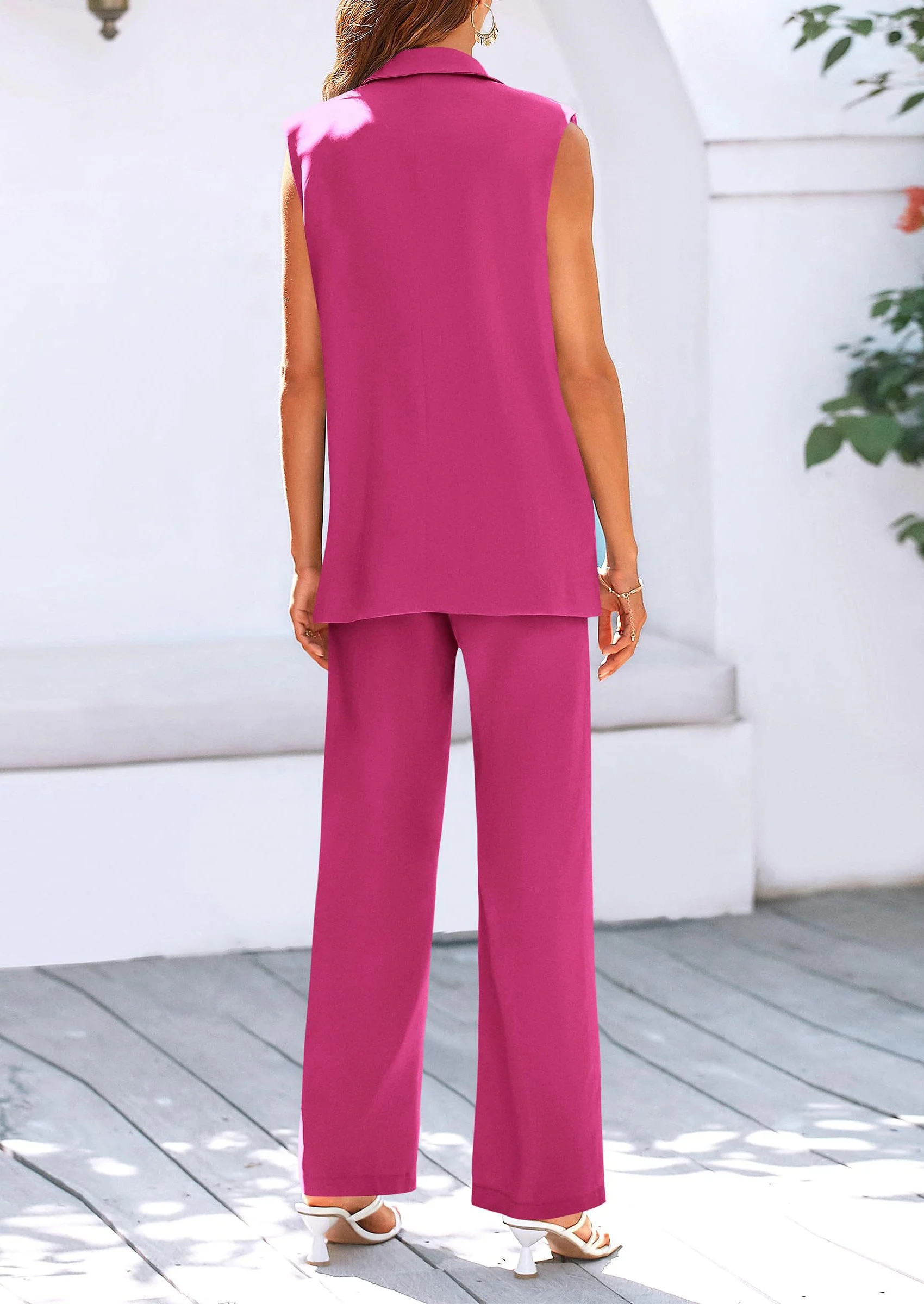 PRETTYGARDEN Women's 2 Piece Outfits Sleeveless Suit Vest and Wide Leg Pants Business Casual Blazer Sets - Image 76