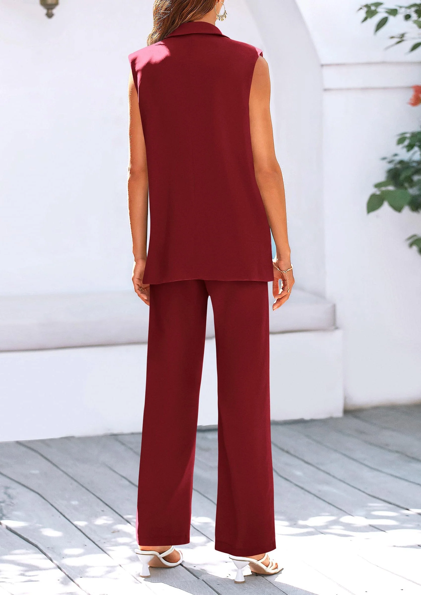 PRETTYGARDEN Women's 2 Piece Outfits Sleeveless Suit Vest and Wide Leg Pants Business Casual Blazer Sets - Image 83