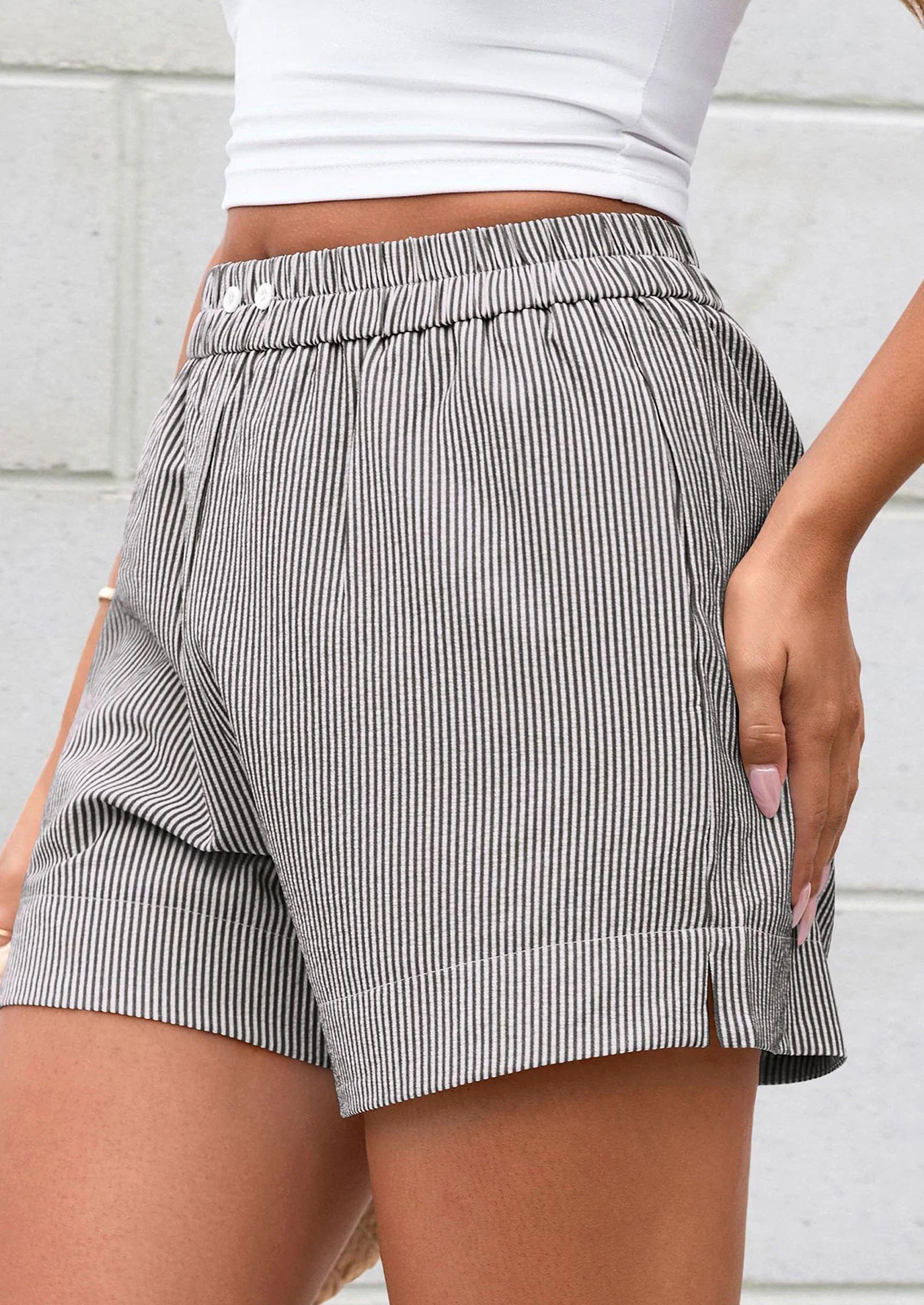 PRETTYGARDEN Women Striped Shorts Casual Elastic Waist  Bottoms Beach Shorts - Image 12