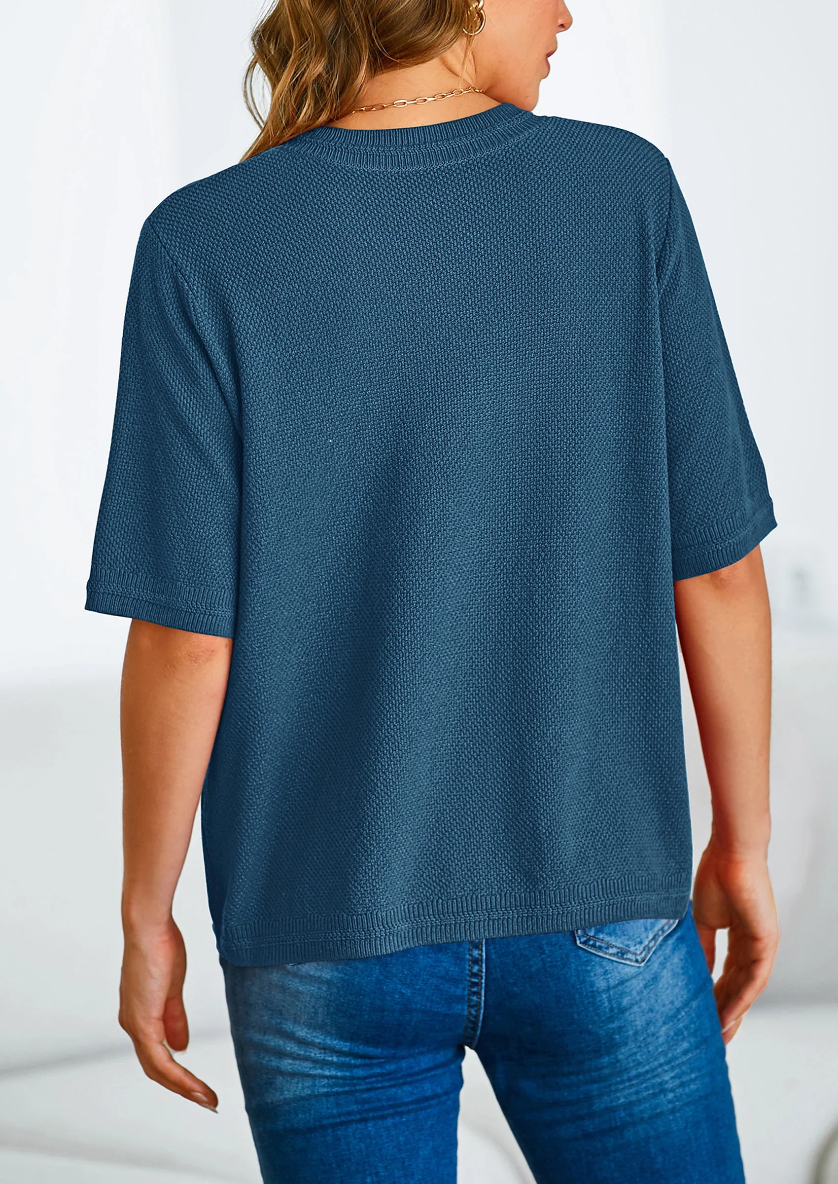 PRETTYGARDEN Women's Summer Button Down Shirts Casual Short Sleeve Crew Neck Ribbed Knit Blouse Top Cardigans - Image 15