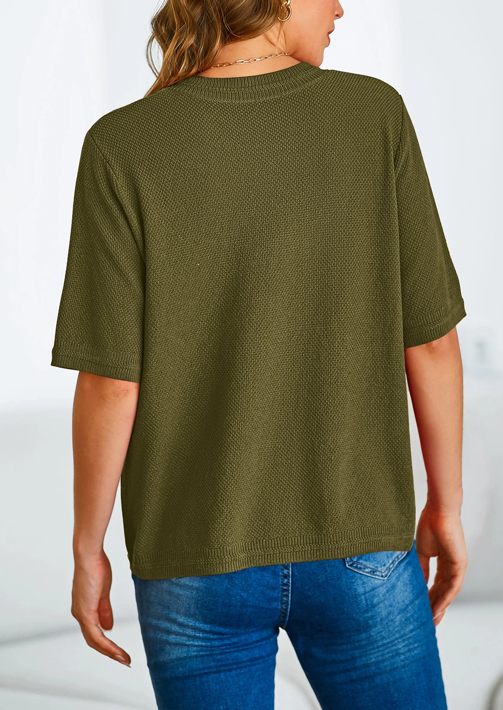 PRETTYGARDEN Women's Summer Button Down Shirts Casual Short Sleeve Crew Neck Ribbed Knit Blouse Top Cardigans - Image 39