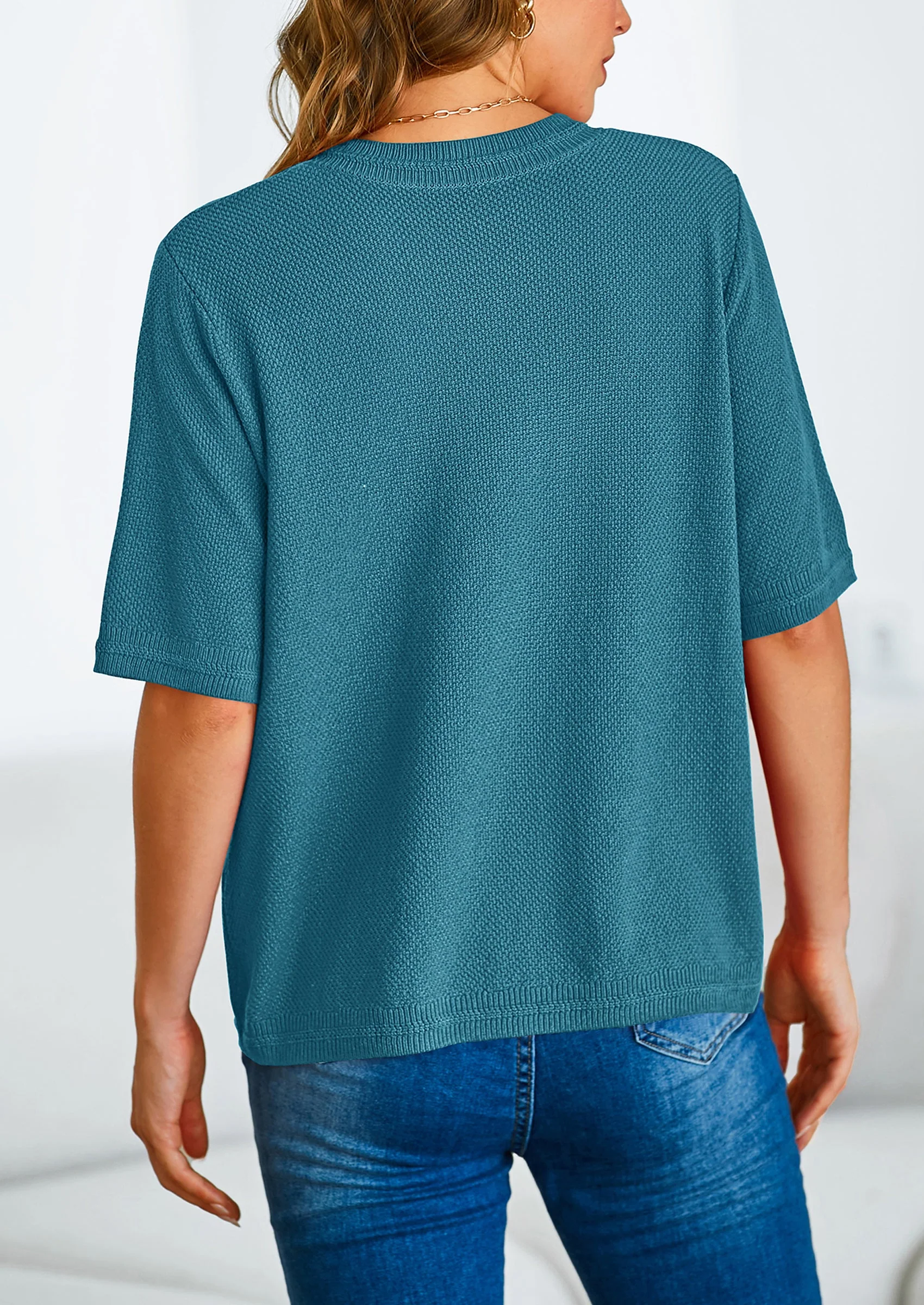 PRETTYGARDEN Women's Summer Button Down Shirts Casual Short Sleeve Crew Neck Ribbed Knit Blouse Top Cardigans - Image 69