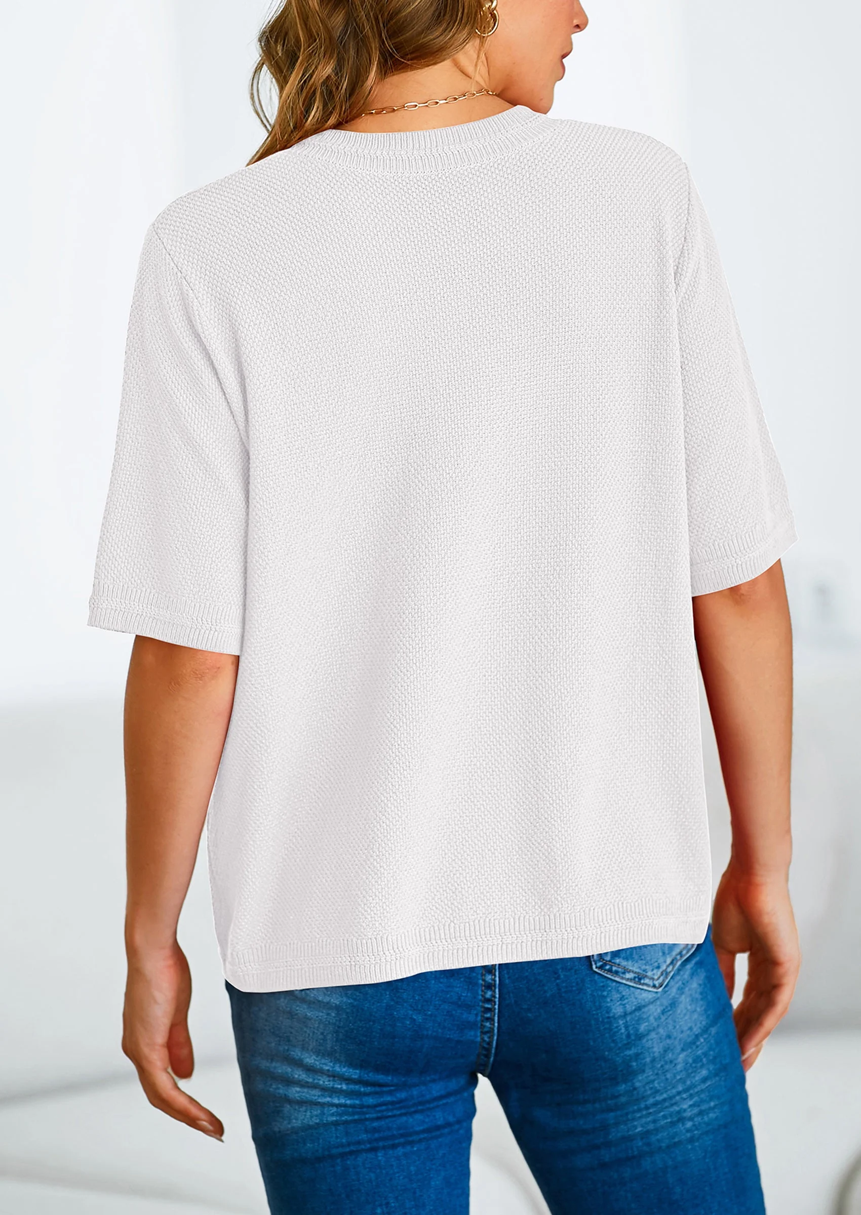 PRETTYGARDEN Women's Summer Button Down Shirts Casual Short Sleeve Crew Neck Ribbed Knit Blouse Top Cardigans - Image 9