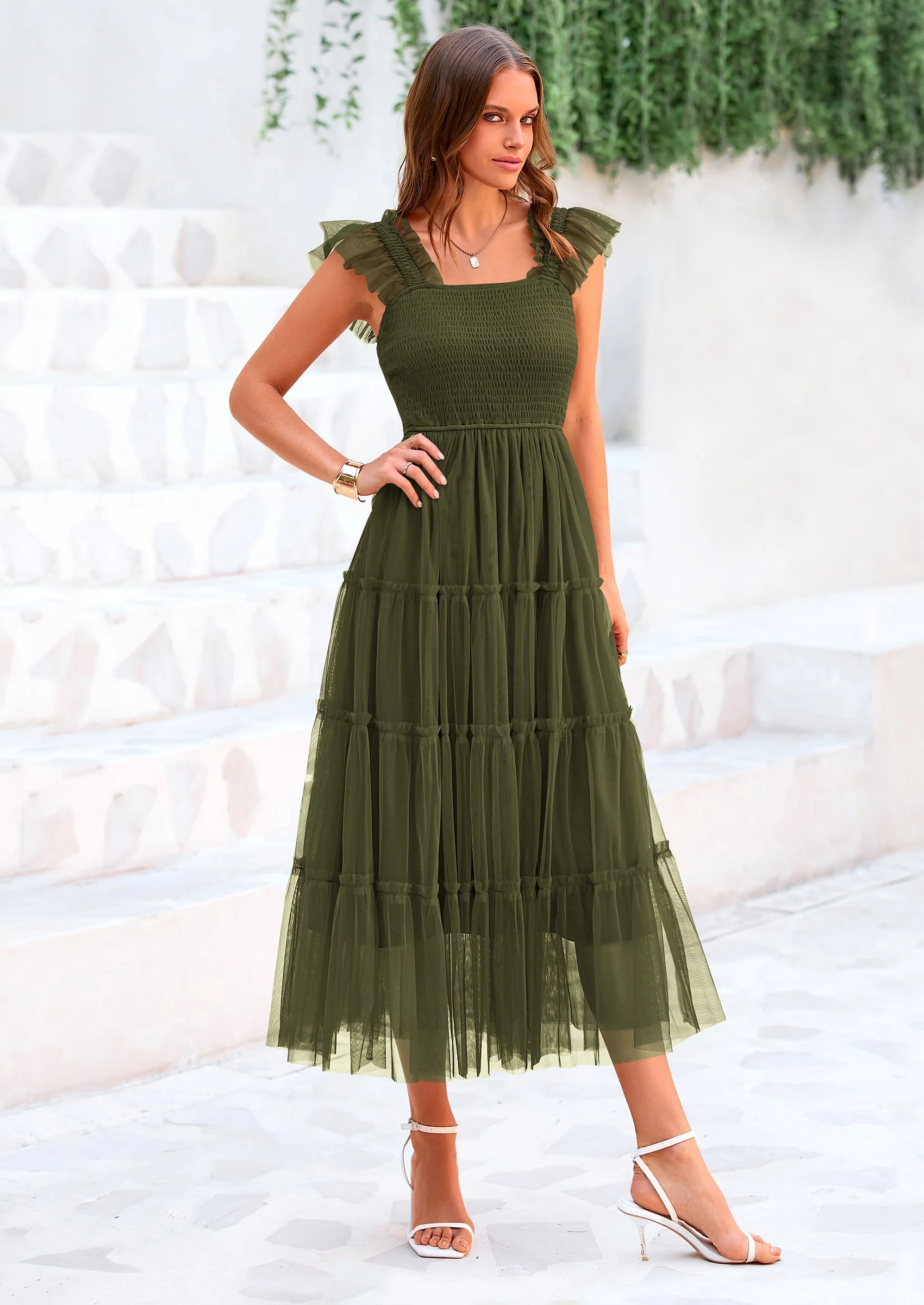 PRETTYGARDEN Women's Tulle Midi Dress Sleeveless Smocked Ruffle Mesh Flowy Dresses Party Wedding Guest Sundress - Image 20