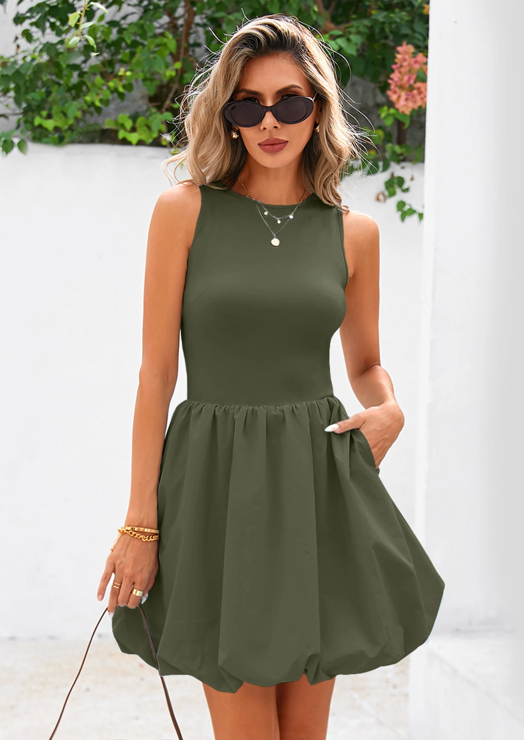 PRETTYGARDEN Summer Dresses for Women Casual Sleeveless Tank Mini Short Dress Crew Neck Bubble Sundress with Pockets - Image 18