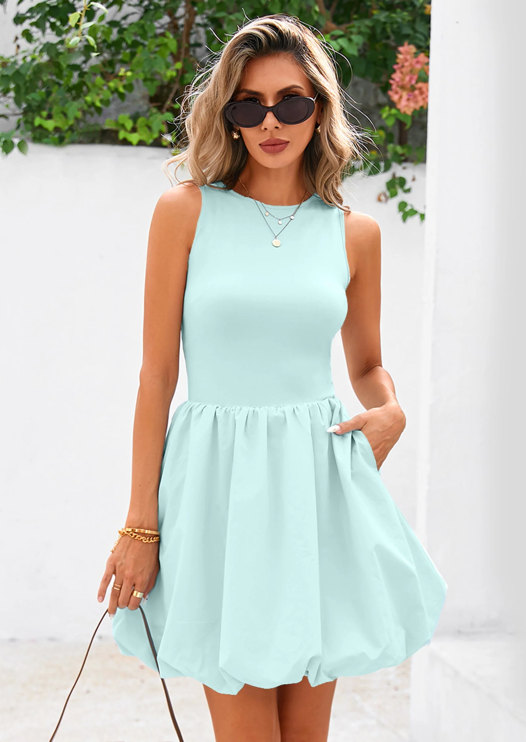 PRETTYGARDEN Summer Dresses for Women Casual Sleeveless Tank Mini Short Dress Crew Neck Bubble Sundress with Pockets - Image 34