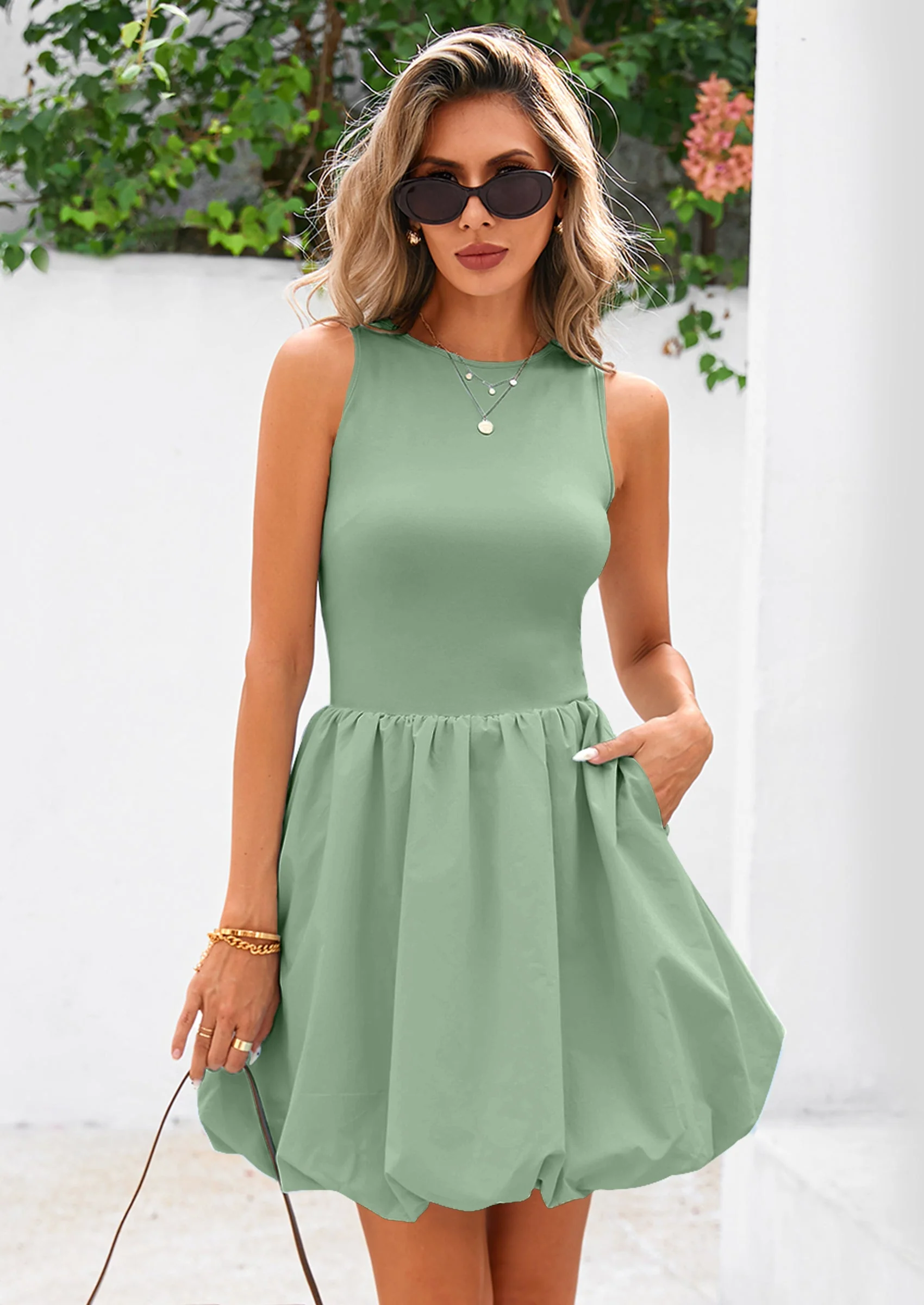 PRETTYGARDEN Summer Dresses for Women Casual Sleeveless Tank Mini Short Dress Crew Neck Bubble Sundress with Pockets - Image 42