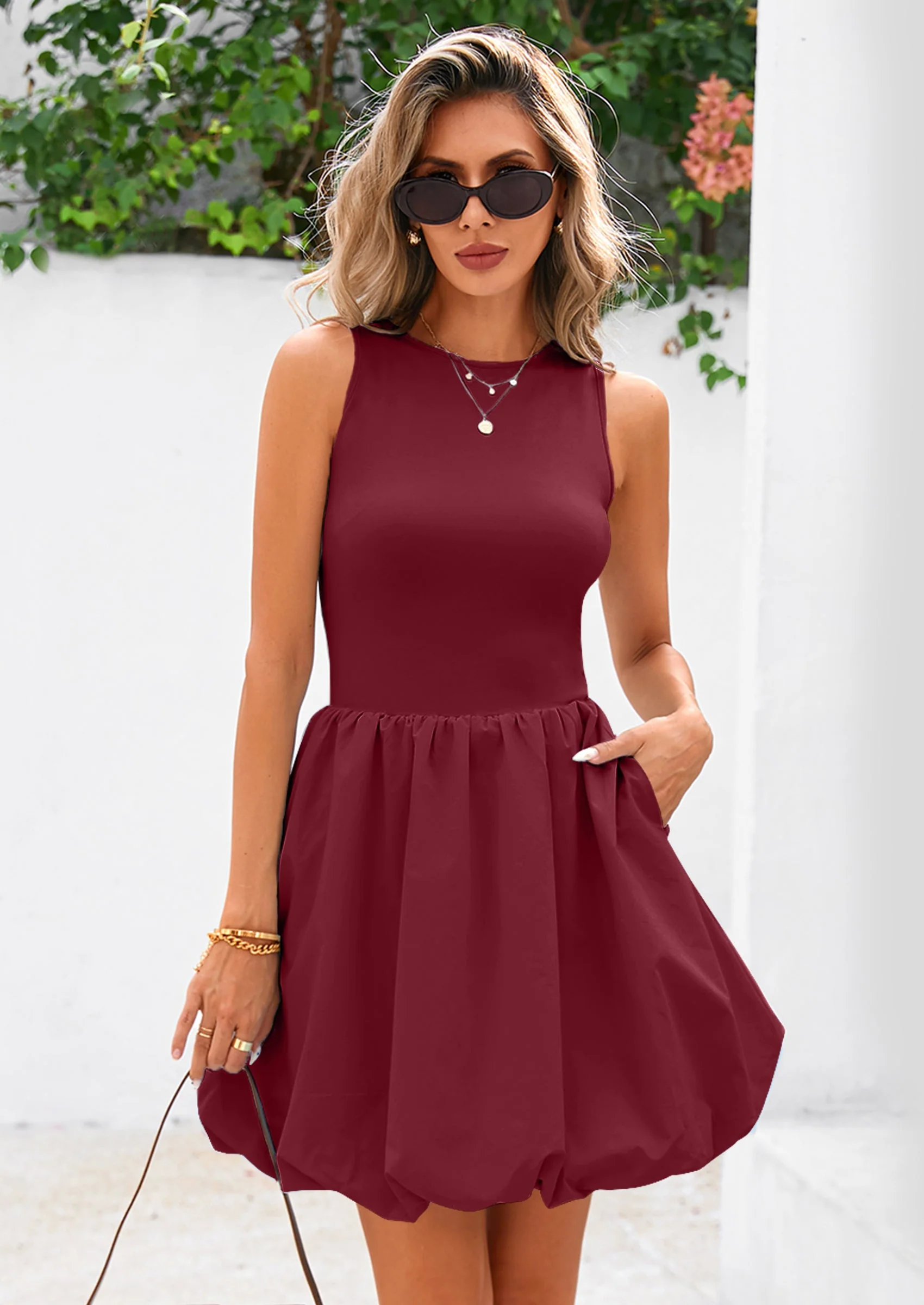 PRETTYGARDEN Summer Dresses for Women Casual Sleeveless Tank Mini Short Dress Crew Neck Bubble Sundress with Pockets - Image 58