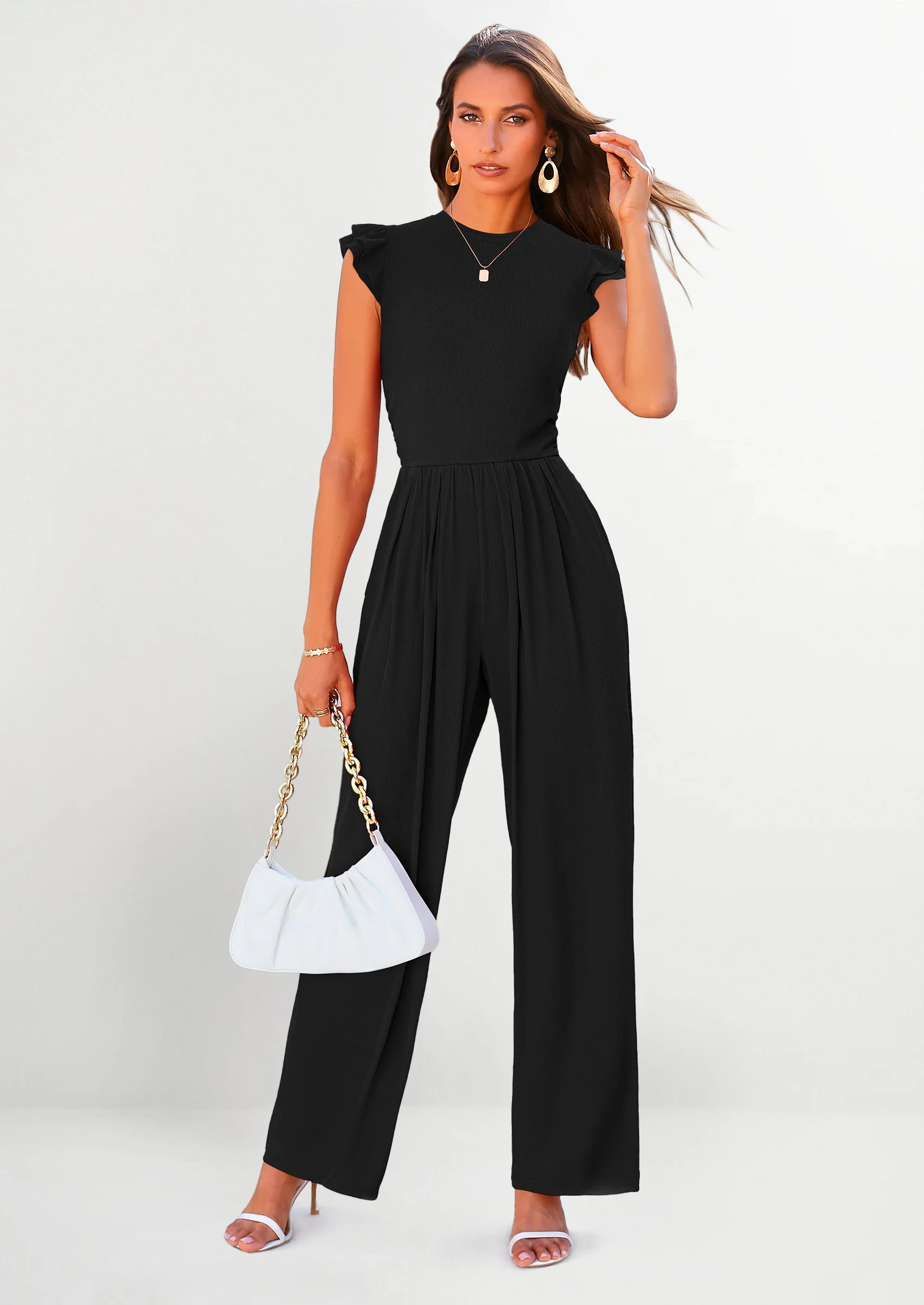 PRETTYGARDEN Casual Ruffle Cap Sleeves Romper Crew Neck Rib Knit One Piece Outfits - Image 11