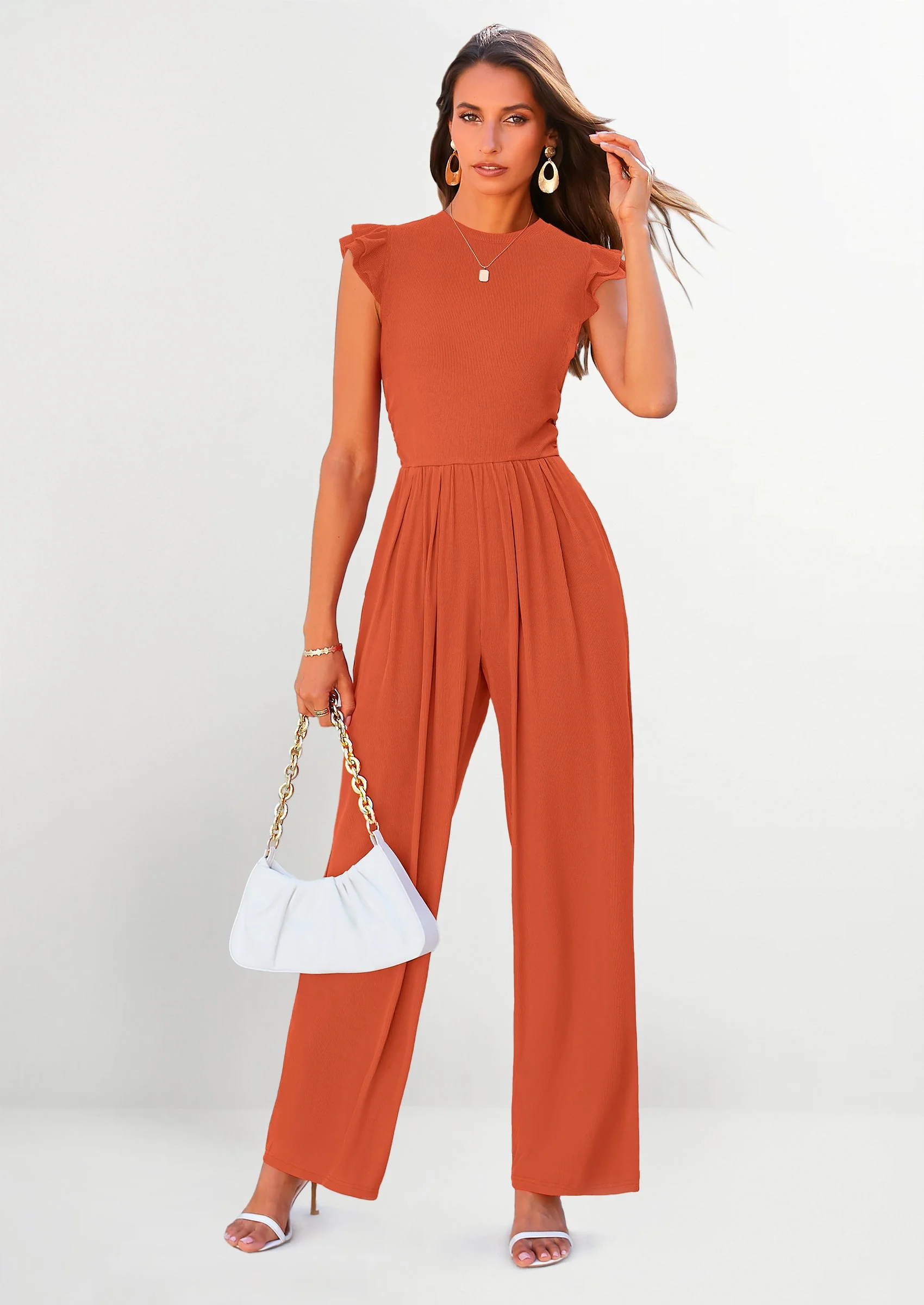 PRETTYGARDEN Casual Ruffle Cap Sleeves Romper Crew Neck Rib Knit One Piece Outfits - Image 19