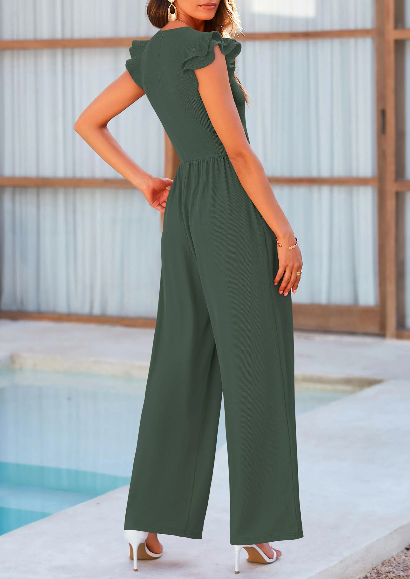 PRETTYGARDEN Casual Ruffle Cap Sleeves Romper Crew Neck Rib Knit One Piece Outfits - Image 28