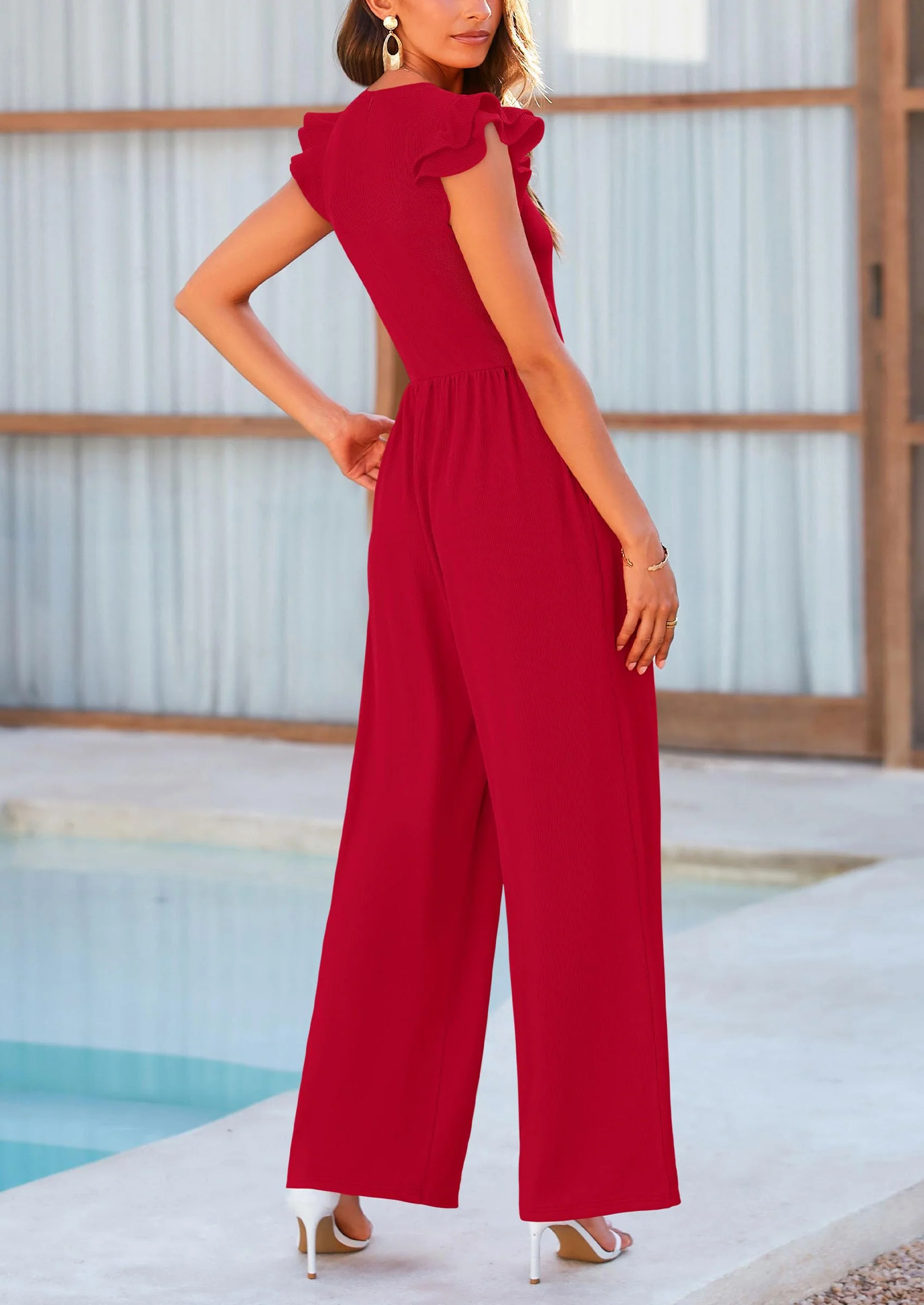 PRETTYGARDEN Casual Ruffle Cap Sleeves Romper Crew Neck Rib Knit One Piece Outfits - Image 36