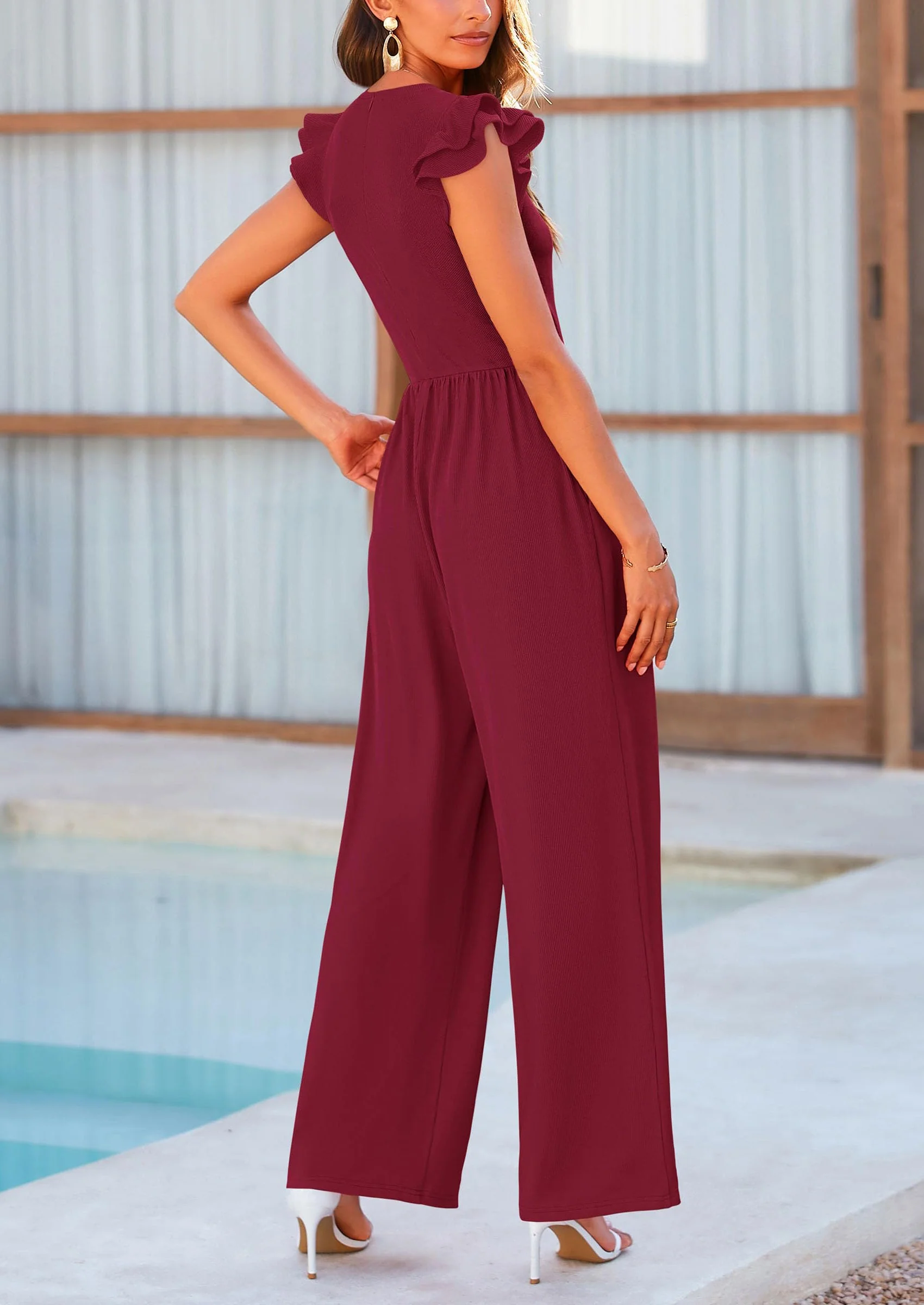 PRETTYGARDEN Casual Ruffle Cap Sleeves Romper Crew Neck Rib Knit One Piece Outfits - Image 68