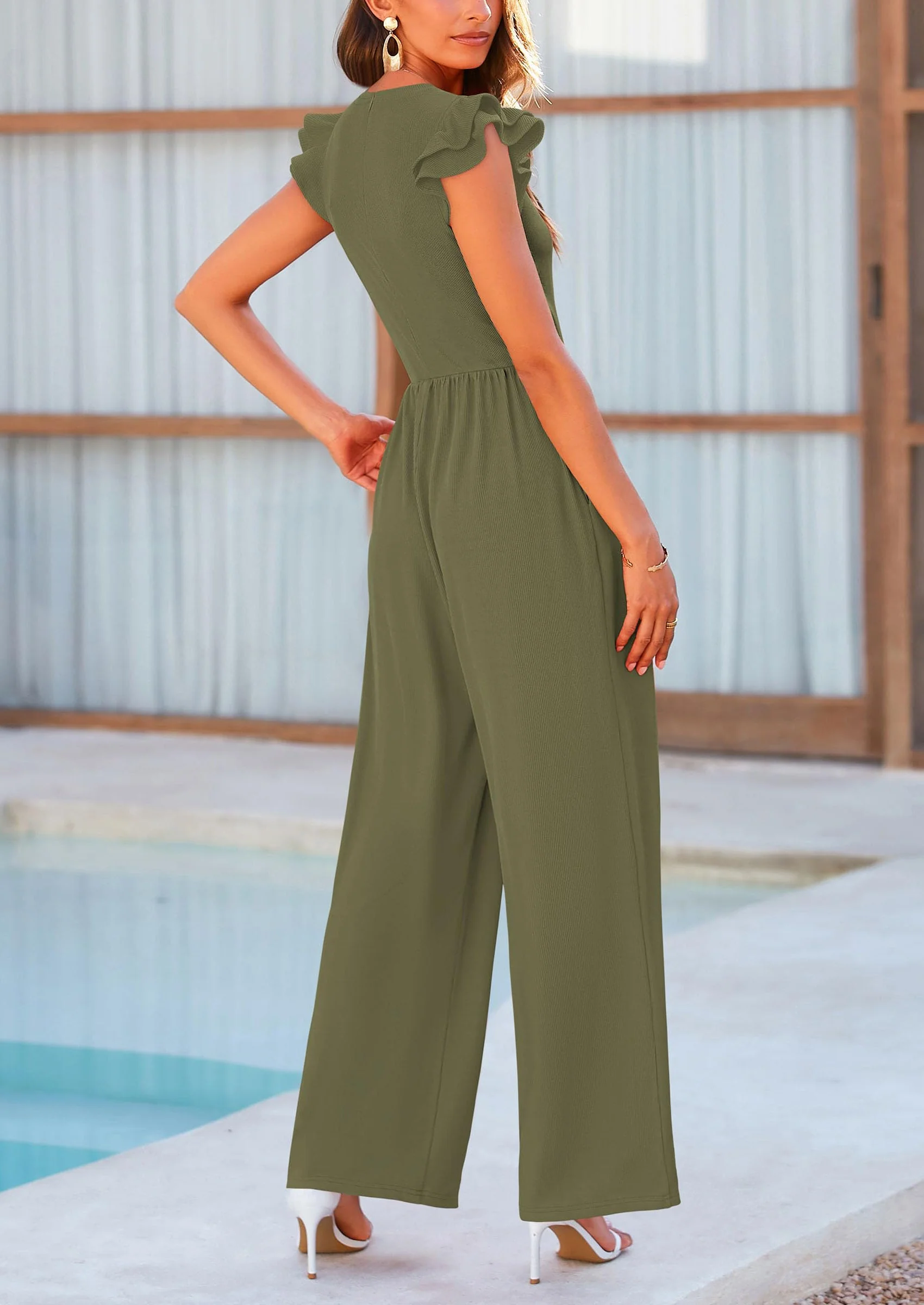 PRETTYGARDEN Casual Ruffle Cap Sleeves Romper Crew Neck Rib Knit One Piece Outfits - Image 7