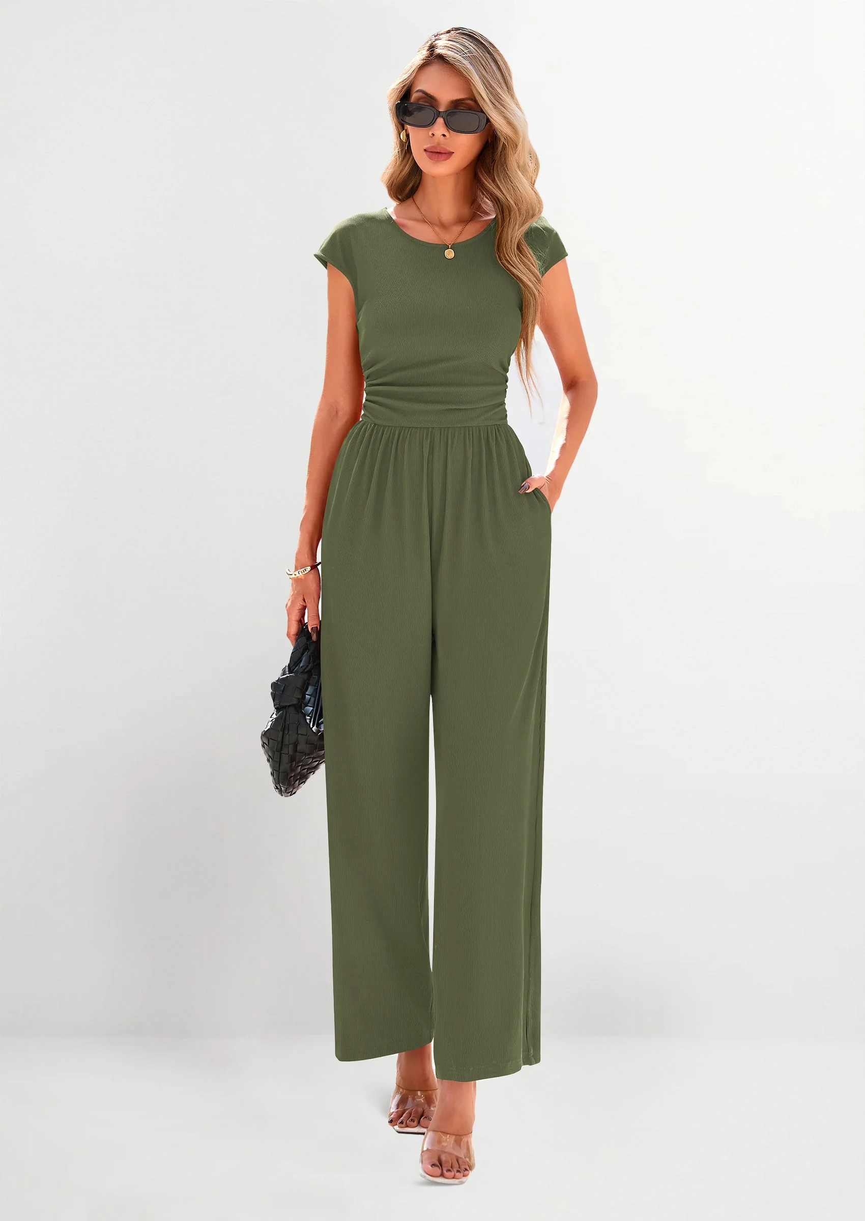 PRETTYGARDEN Summer Jumpsuits Ribbed Cap Sleeve Wide Leg Pants Women's Rompers Elegant Casual Trendy Vacation Outfits - Image 10