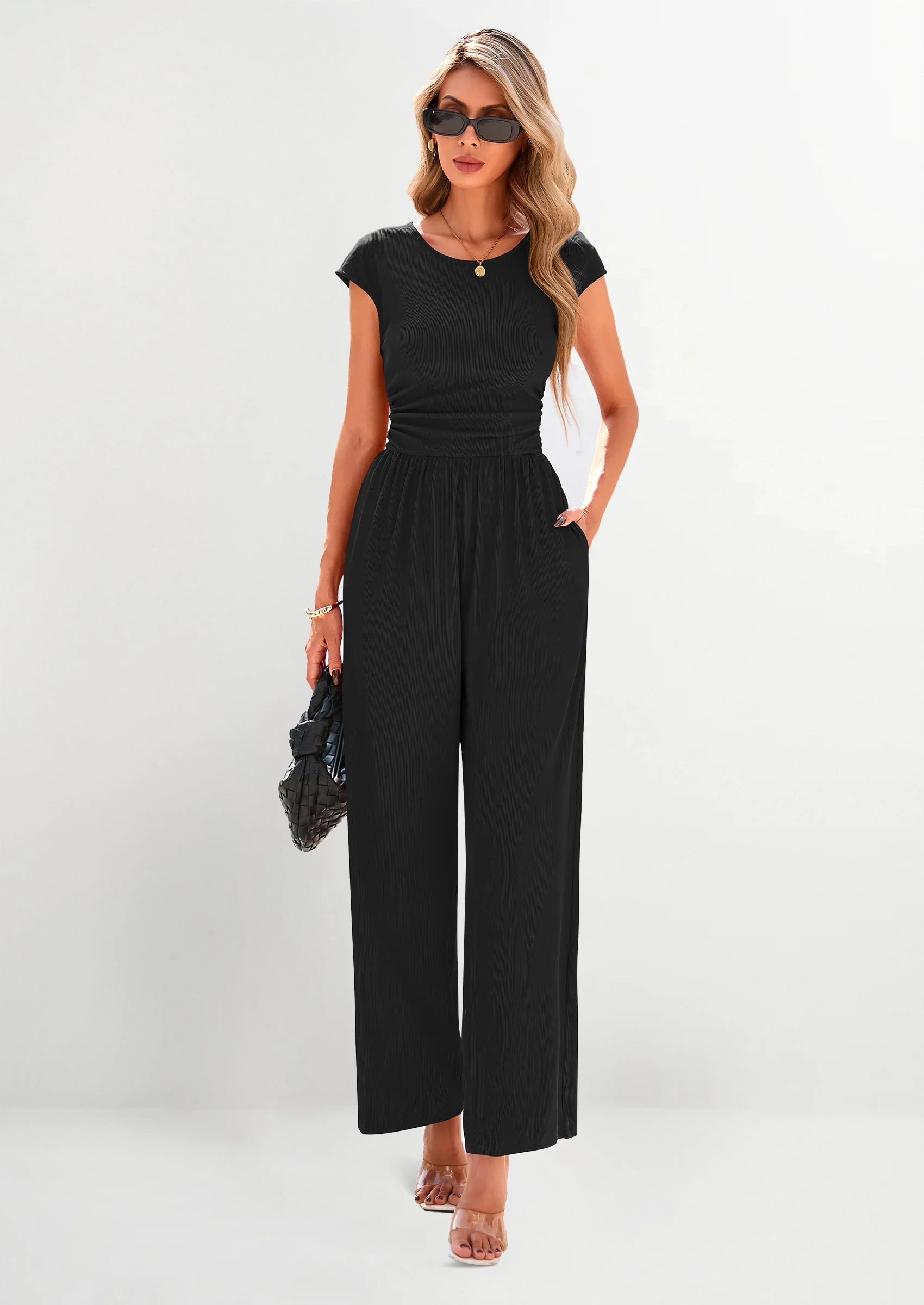PRETTYGARDEN Summer Jumpsuits Ribbed Cap Sleeve Wide Leg Pants Women's Rompers Elegant Casual Trendy Vacation Outfits - Image 18