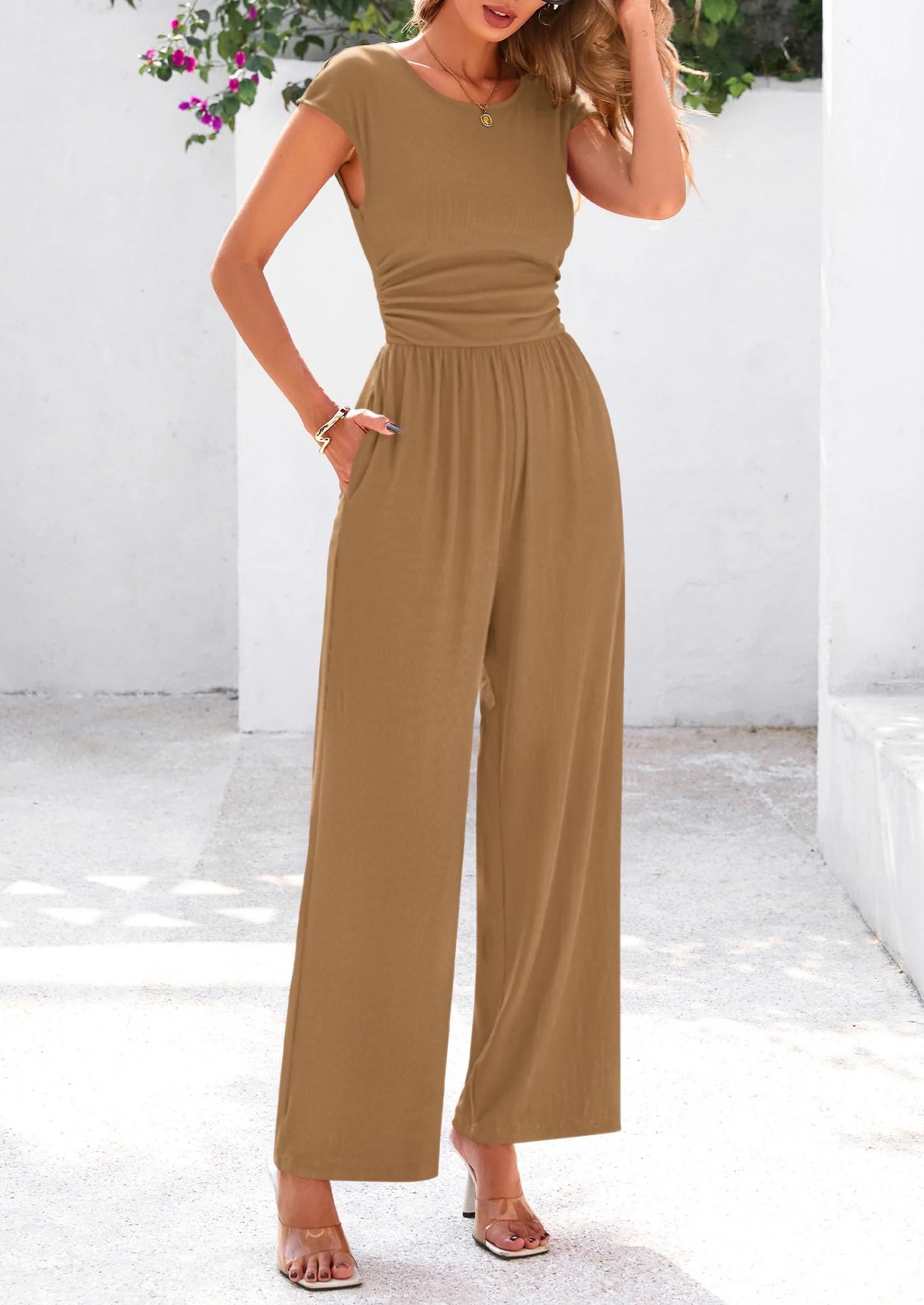 PRETTYGARDEN Summer Jumpsuits Ribbed Cap Sleeve Wide Leg Pants Women's Rompers Elegant Casual Trendy Vacation Outfits - Image 30