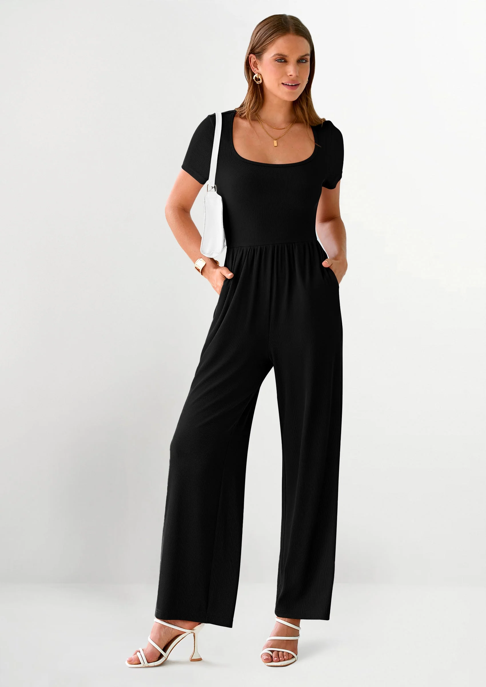 PRETTYGARDEN Women's Summer One Piece Jumpsuits Dressy Casual Short Sleeve Square Neck Wide Leg Jumpsuit Rompers - Image 19