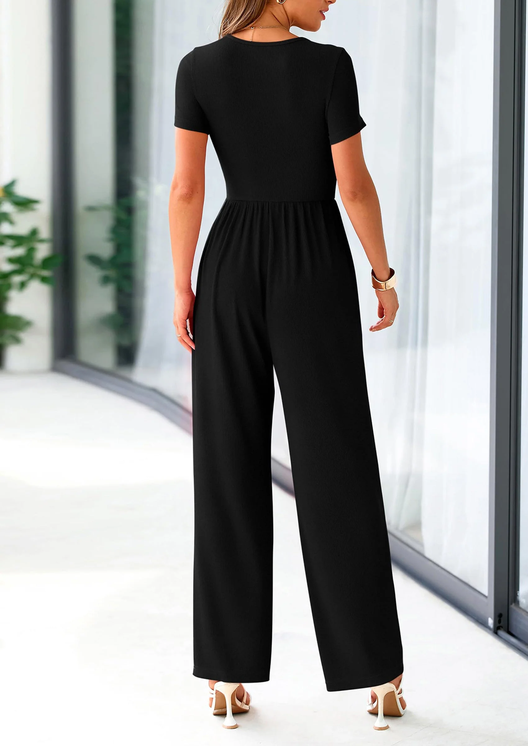 PRETTYGARDEN Women's Summer One Piece Jumpsuits Dressy Casual Short Sleeve Square Neck Wide Leg Jumpsuit Rompers - Image 20