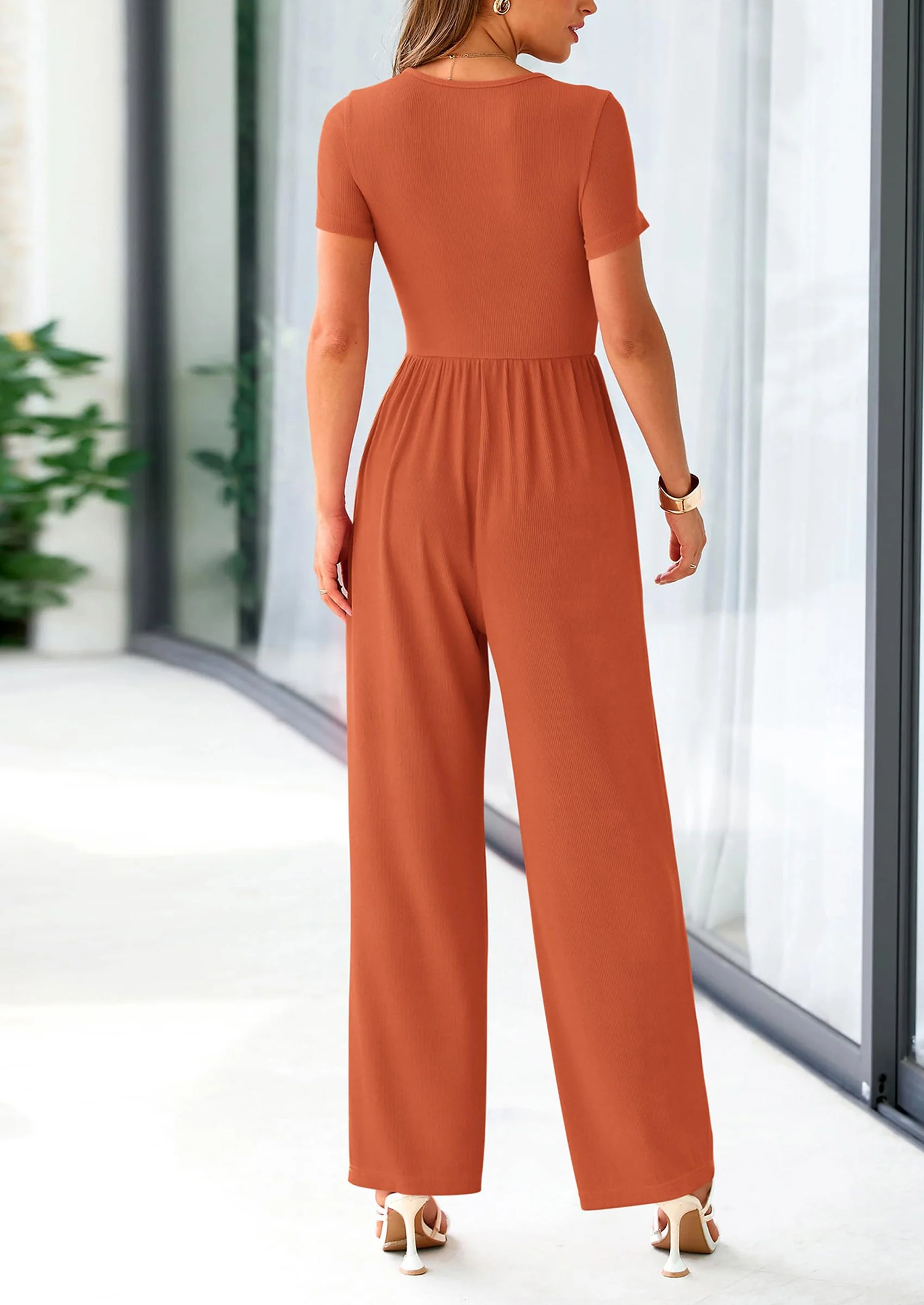 PRETTYGARDEN Women's Summer One Piece Jumpsuits Dressy Casual Short Sleeve Square Neck Wide Leg Jumpsuit Rompers - Image 31