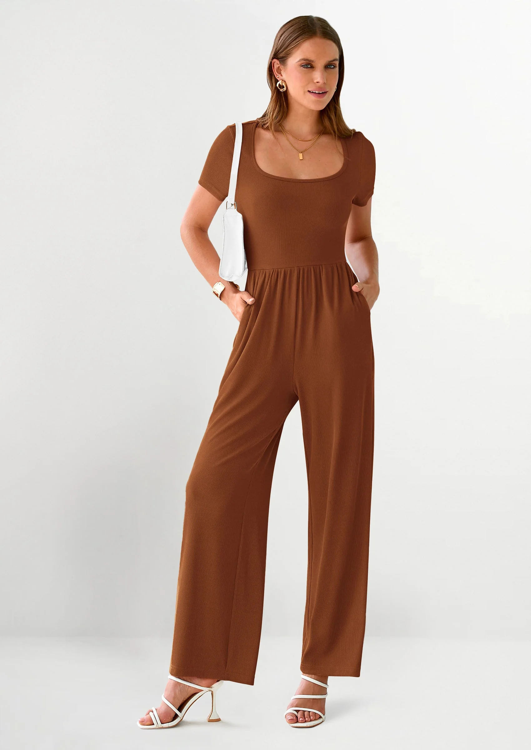 PRETTYGARDEN Women's Summer One Piece Jumpsuits Dressy Casual Short Sleeve Square Neck Wide Leg Jumpsuit Rompers - Image 35