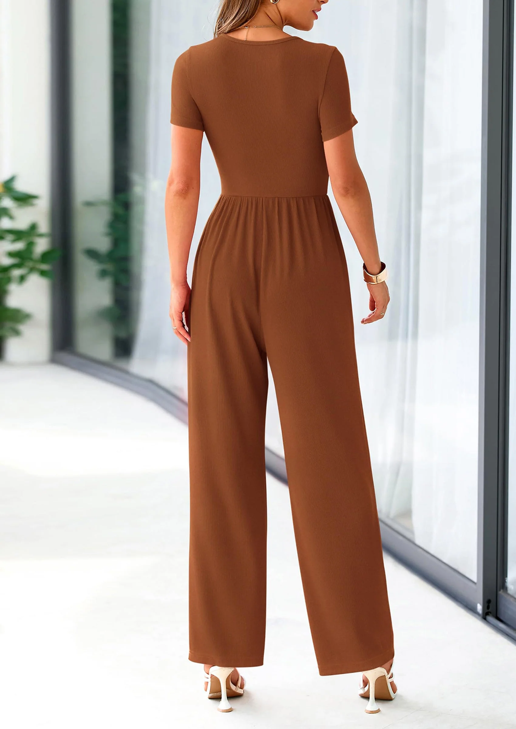 PRETTYGARDEN Women's Summer One Piece Jumpsuits Dressy Casual Short Sleeve Square Neck Wide Leg Jumpsuit Rompers - Image 36