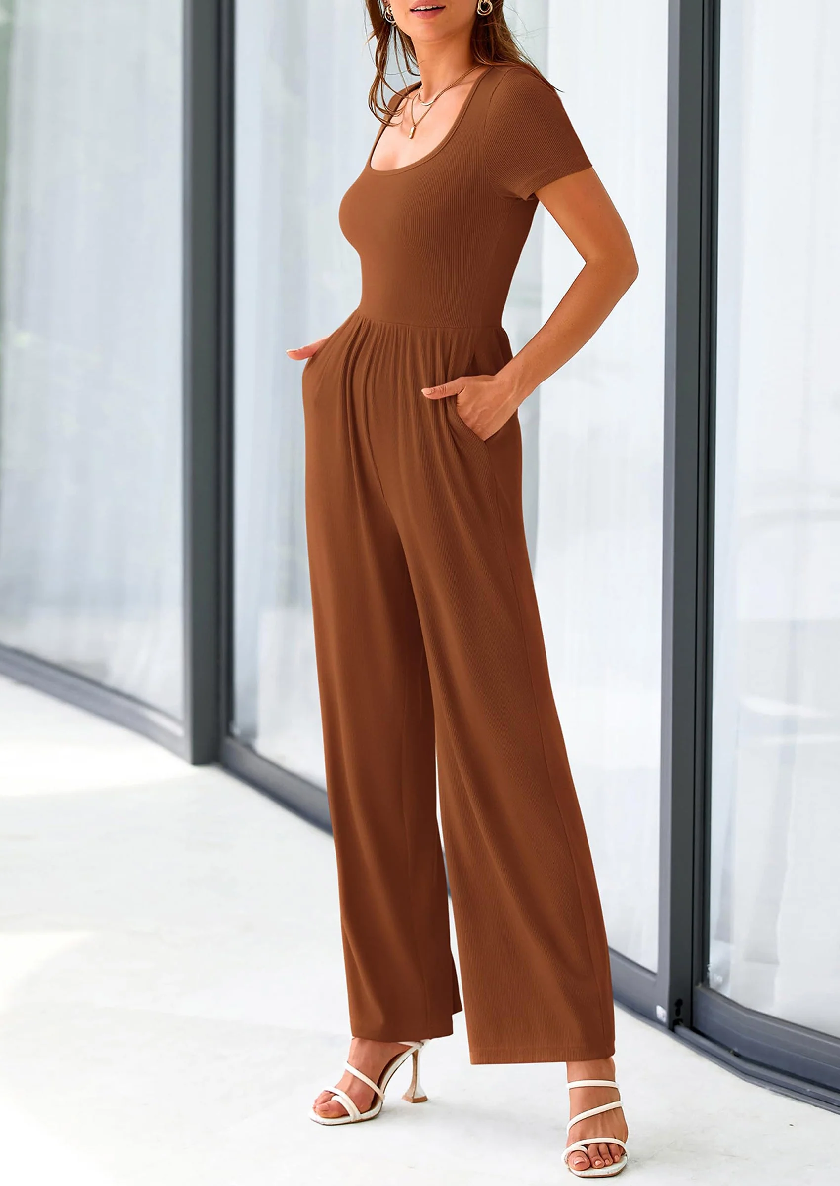 PRETTYGARDEN Women's Summer One Piece Jumpsuits Dressy Casual Short Sleeve Square Neck Wide Leg Jumpsuit Rompers - Image 39