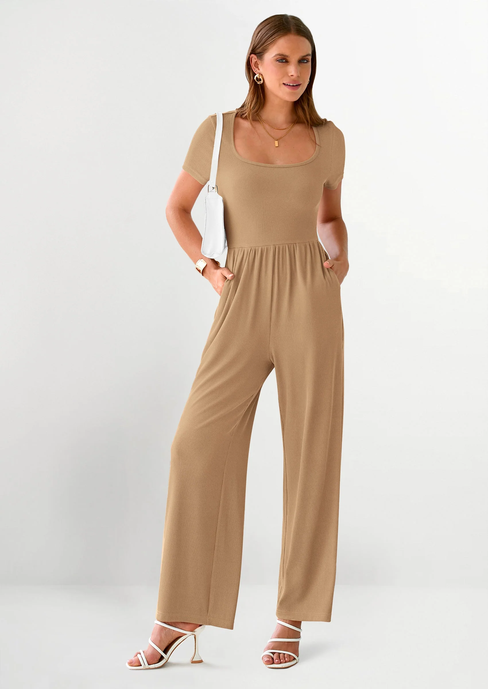 PRETTYGARDEN Women's Summer One Piece Jumpsuits Dressy Casual Short Sleeve Square Neck Wide Leg Jumpsuit Rompers - Image 41