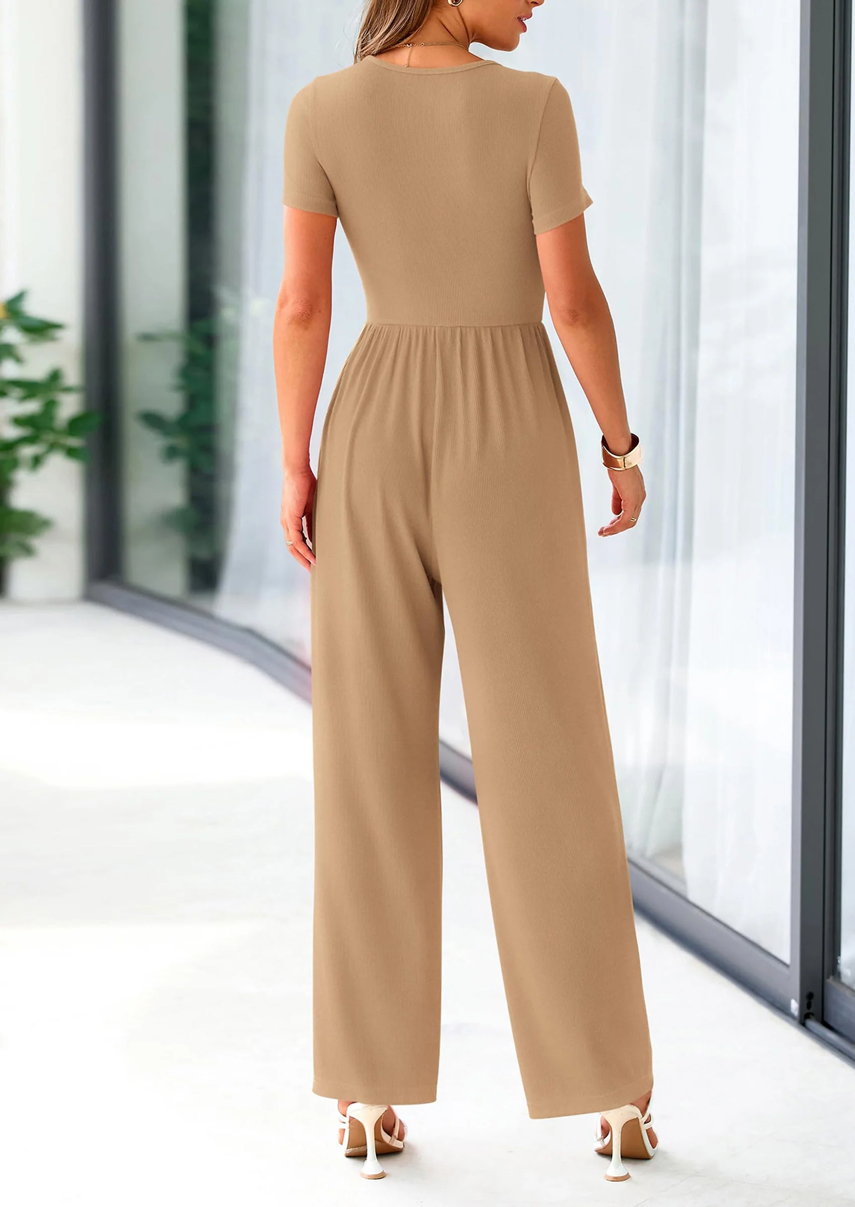 PRETTYGARDEN Women's Summer One Piece Jumpsuits Dressy Casual Short Sleeve Square Neck Wide Leg Jumpsuit Rompers - Image 42