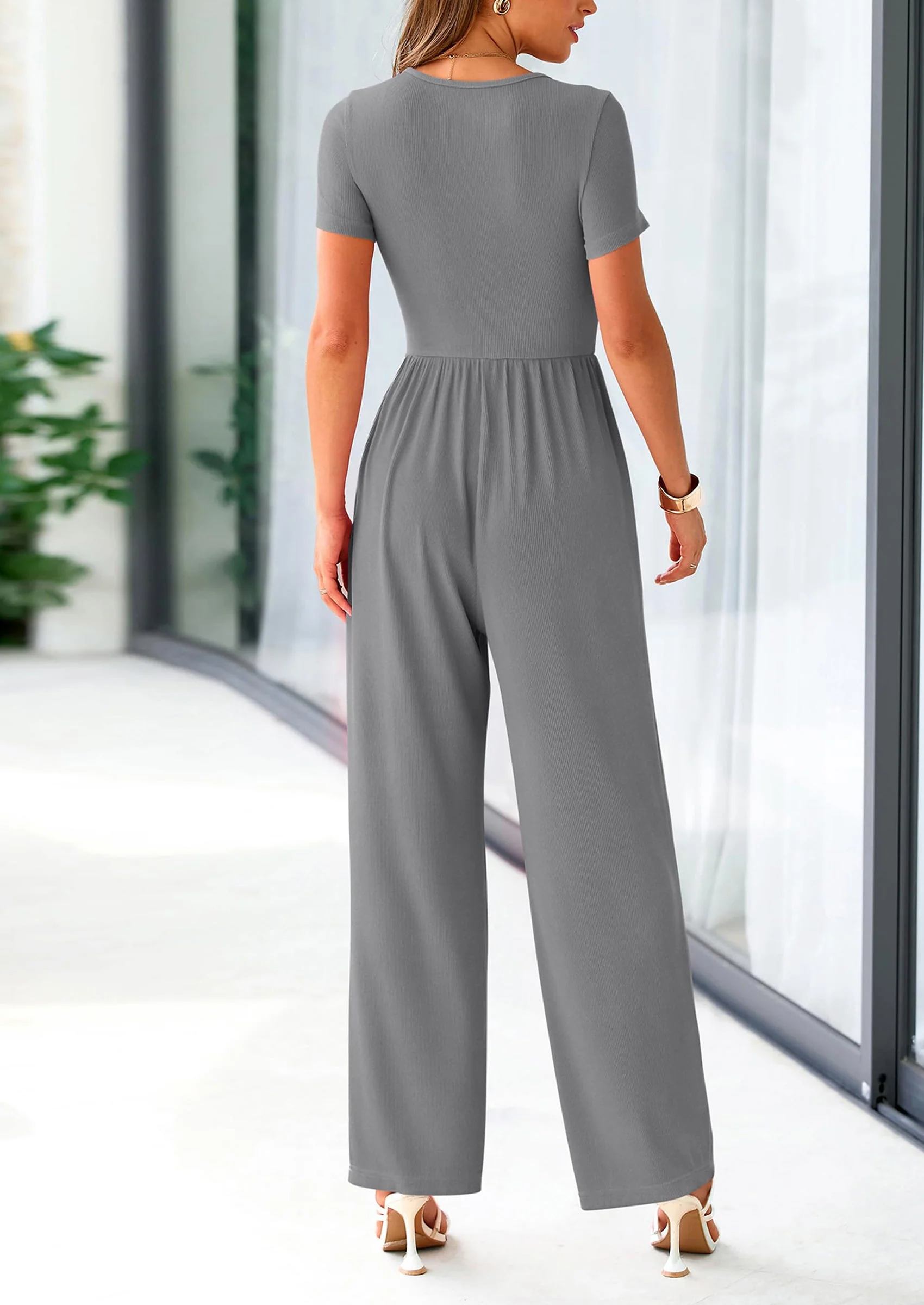 PRETTYGARDEN Women's Summer One Piece Jumpsuits Dressy Casual Short Sleeve Square Neck Wide Leg Jumpsuit Rompers - Image 53