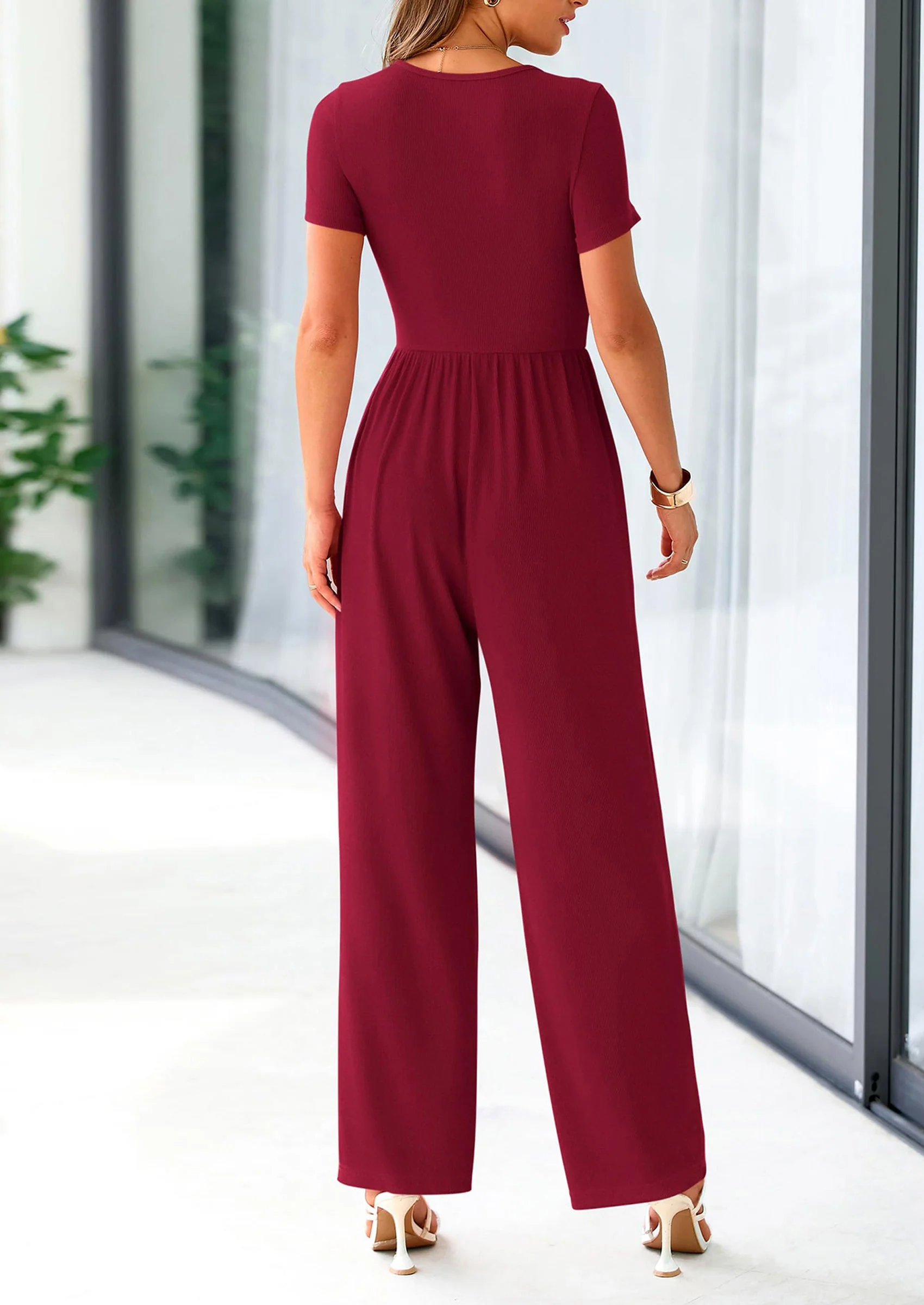 PRETTYGARDEN Women's Summer One Piece Jumpsuits Dressy Casual Short Sleeve Square Neck Wide Leg Jumpsuit Rompers - Image 75