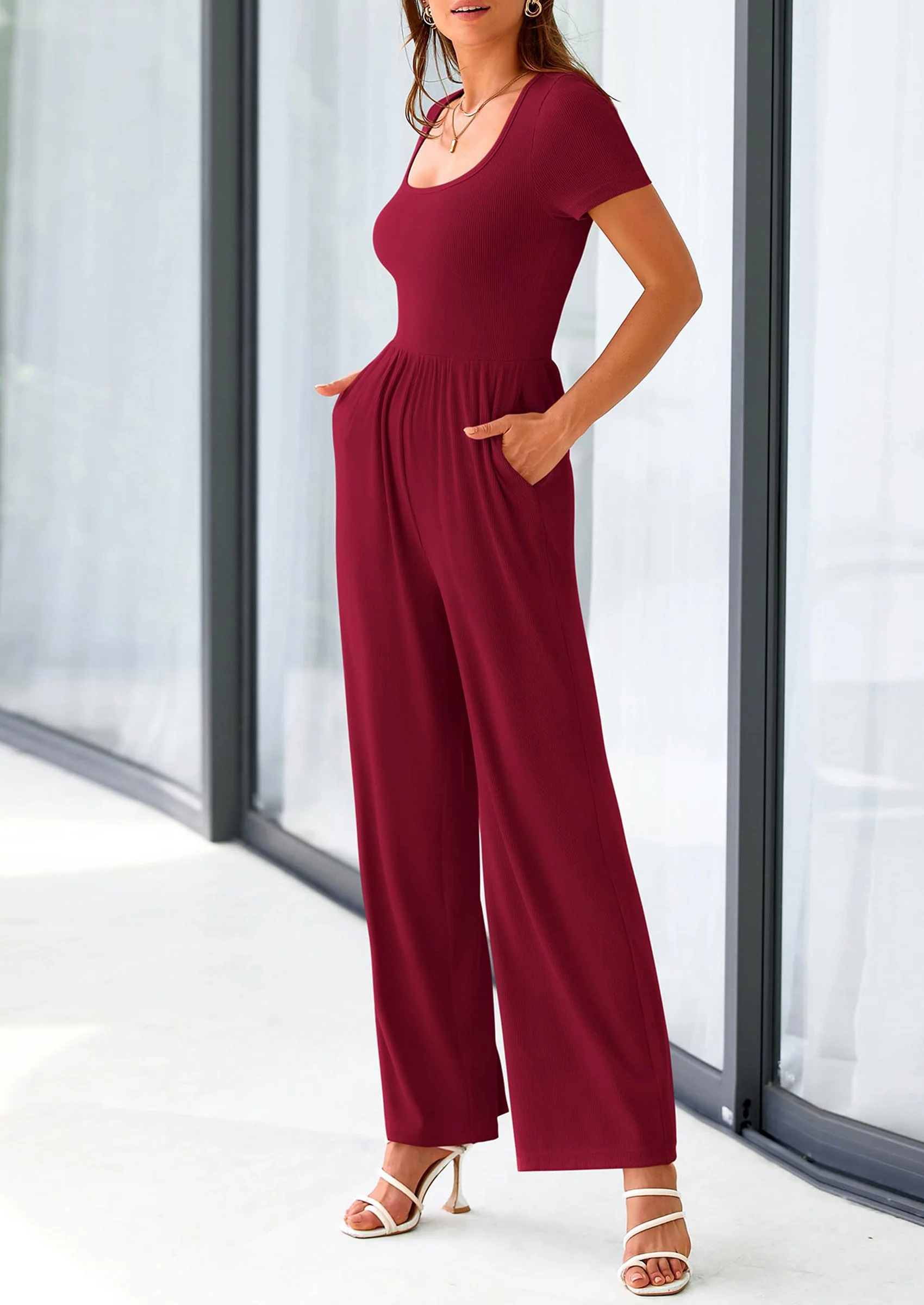 PRETTYGARDEN Women's Summer One Piece Jumpsuits Dressy Casual Short Sleeve Square Neck Wide Leg Jumpsuit Rompers - Image 78