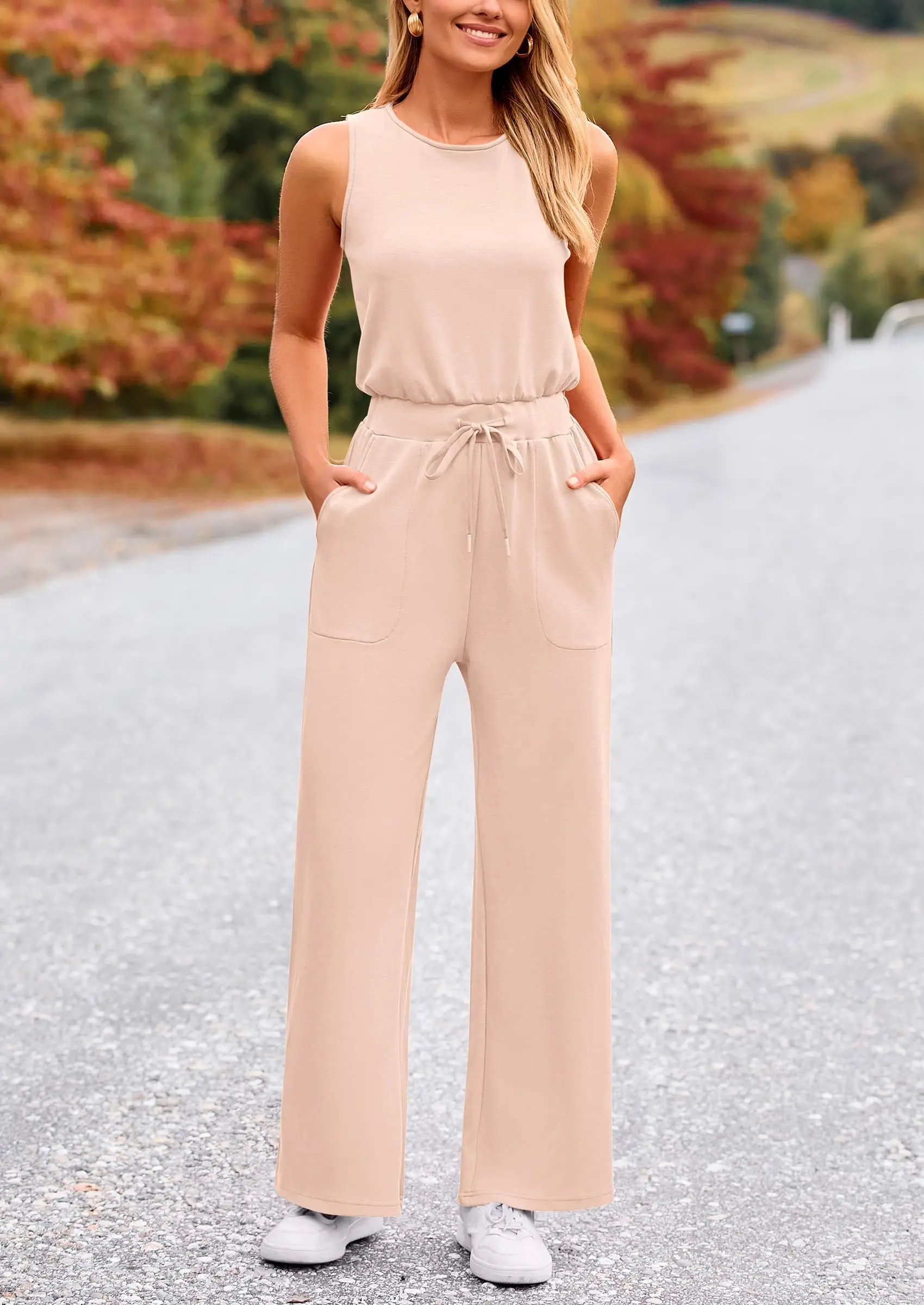 PRETTYGARDEN Womens Jumpsuits Summer Casual One Piece Outfits Sleeveless Wide Leg Long Pants Rompers - Image 12