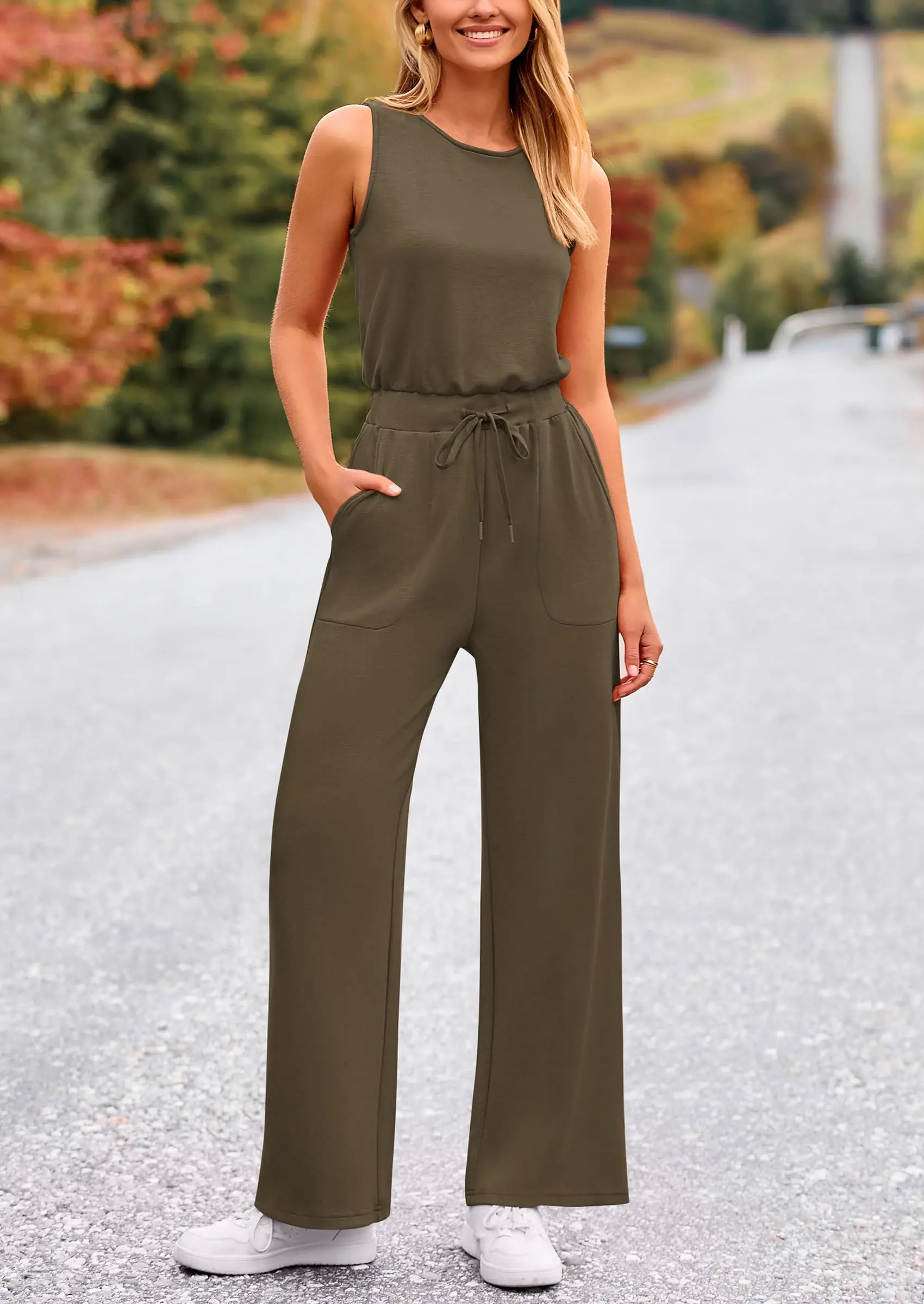 PRETTYGARDEN Womens Jumpsuits Summer Casual One Piece Outfits Sleeveless Wide Leg Long Pants Rompers - Image 3