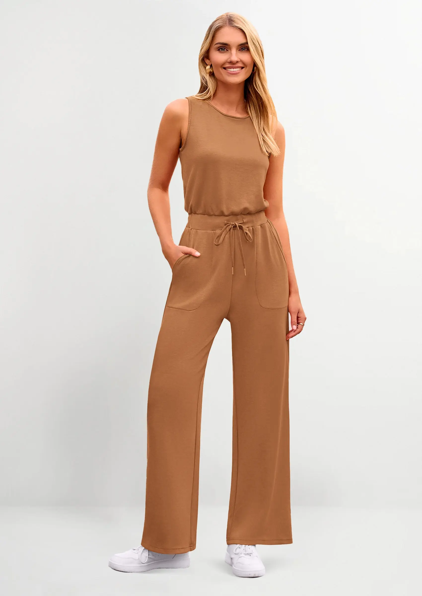 PRETTYGARDEN Womens Jumpsuits Summer Casual One Piece Outfits Sleeveless Wide Leg Long Pants Rompers - Image 30