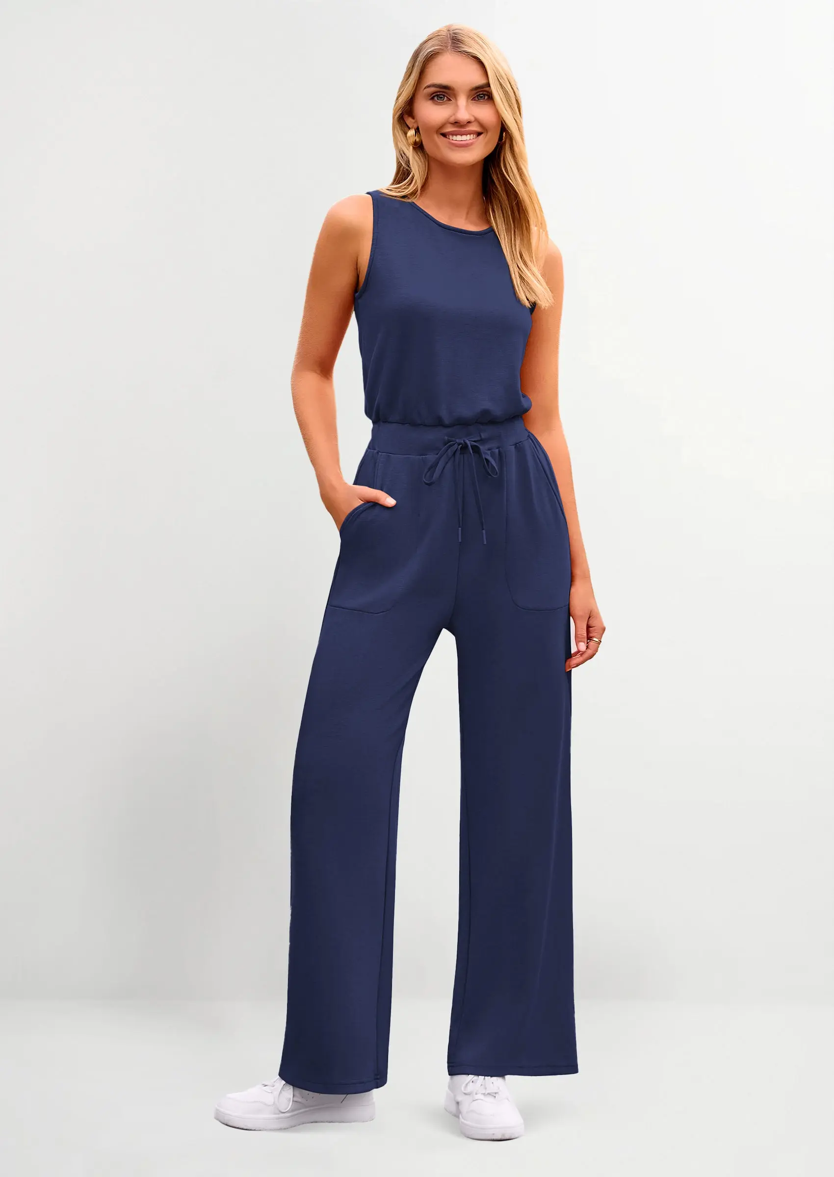 PRETTYGARDEN Womens Jumpsuits Summer Casual One Piece Outfits Sleeveless Wide Leg Long Pants Rompers - Image 37