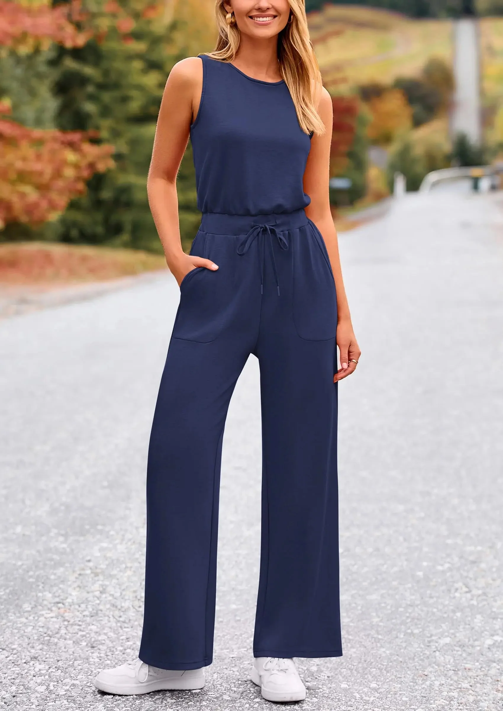 PRETTYGARDEN Womens Jumpsuits Summer Casual One Piece Outfits Sleeveless Wide Leg Long Pants Rompers - Image 40