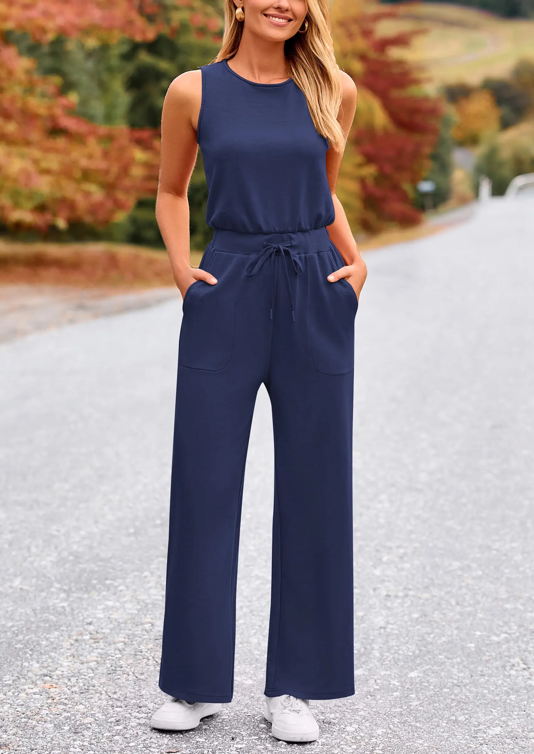 PRETTYGARDEN Womens Jumpsuits Summer Casual One Piece Outfits Sleeveless Wide Leg Long Pants Rompers - Image 41