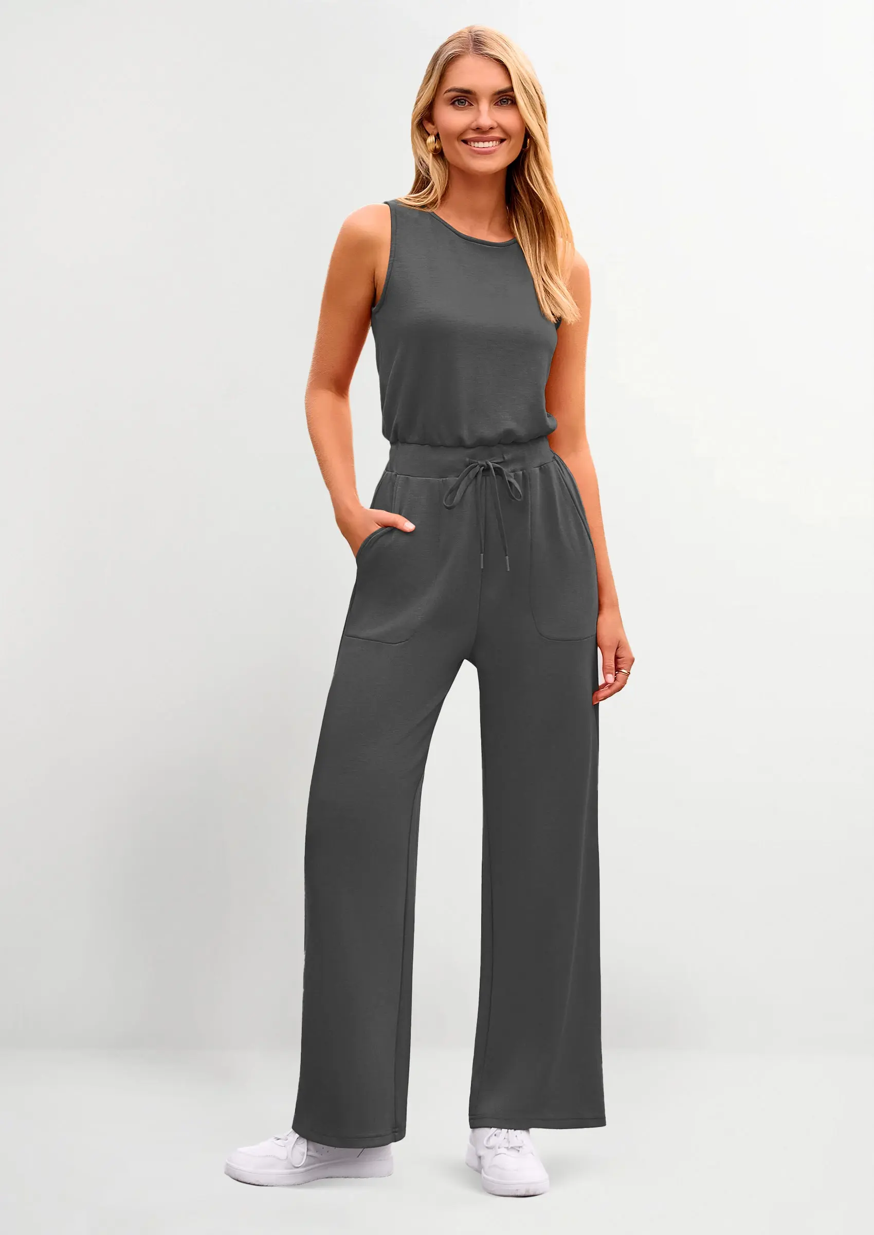 PRETTYGARDEN Womens Jumpsuits Summer Casual One Piece Outfits Sleeveless Wide Leg Long Pants Rompers - Image 44