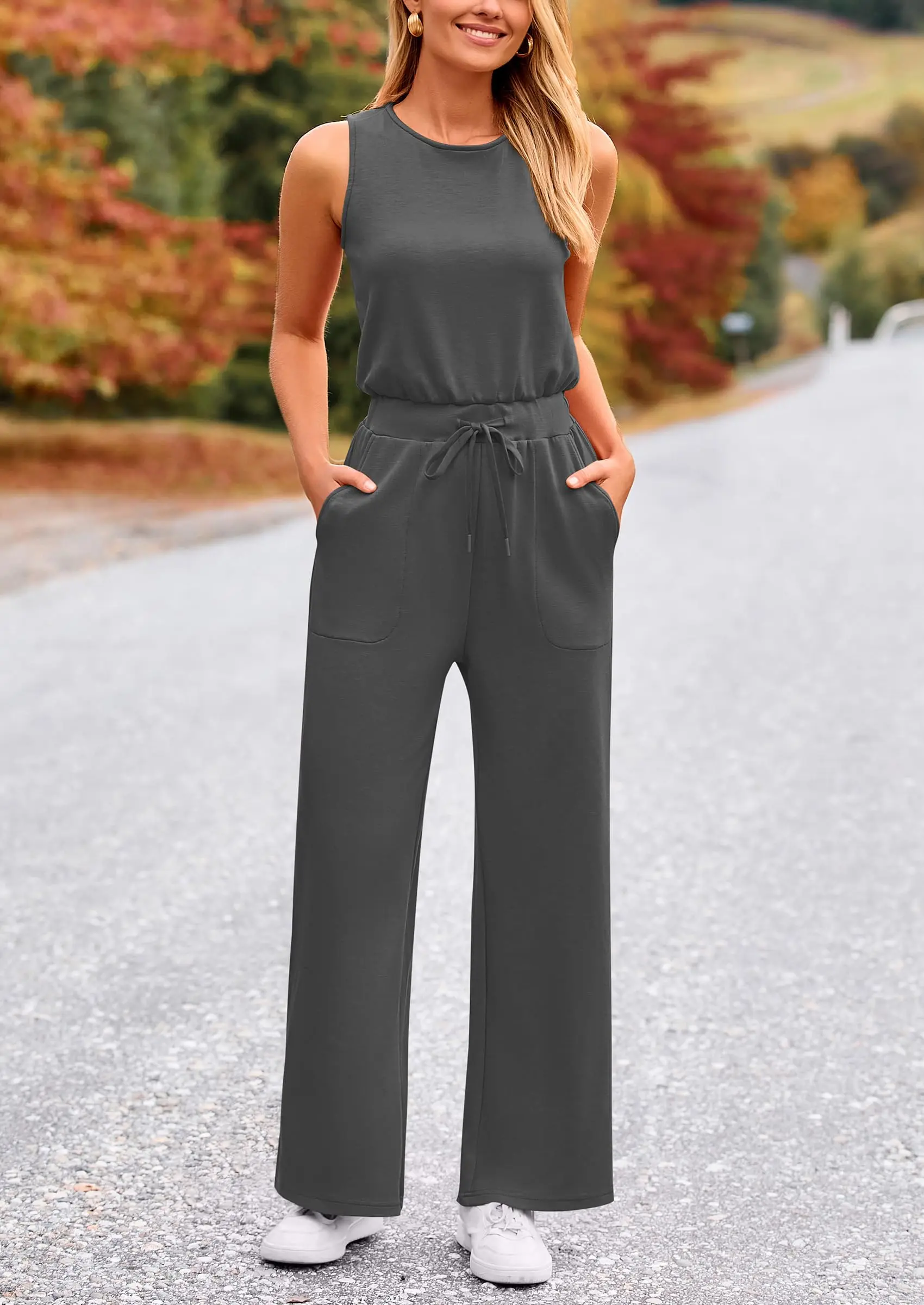 PRETTYGARDEN Womens Jumpsuits Summer Casual One Piece Outfits Sleeveless Wide Leg Long Pants Rompers - Image 48