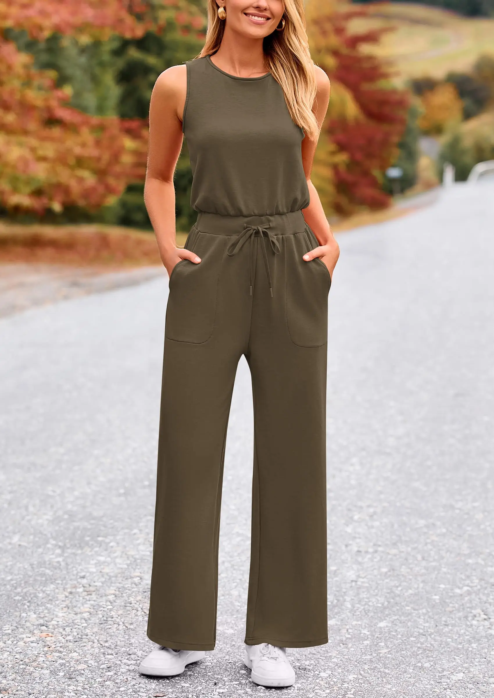 PRETTYGARDEN Womens Jumpsuits Summer Casual One Piece Outfits Sleeveless Wide Leg Long Pants Rompers - Image 5