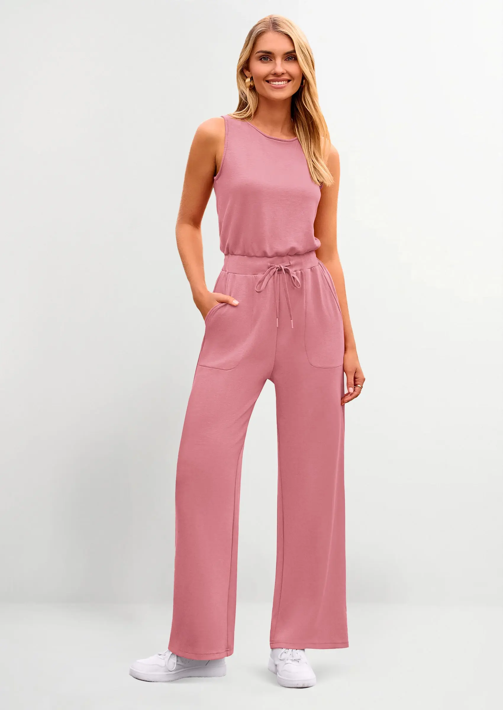 PRETTYGARDEN Womens Jumpsuits Summer Casual One Piece Outfits Sleeveless Wide Leg Long Pants Rompers - Image 51