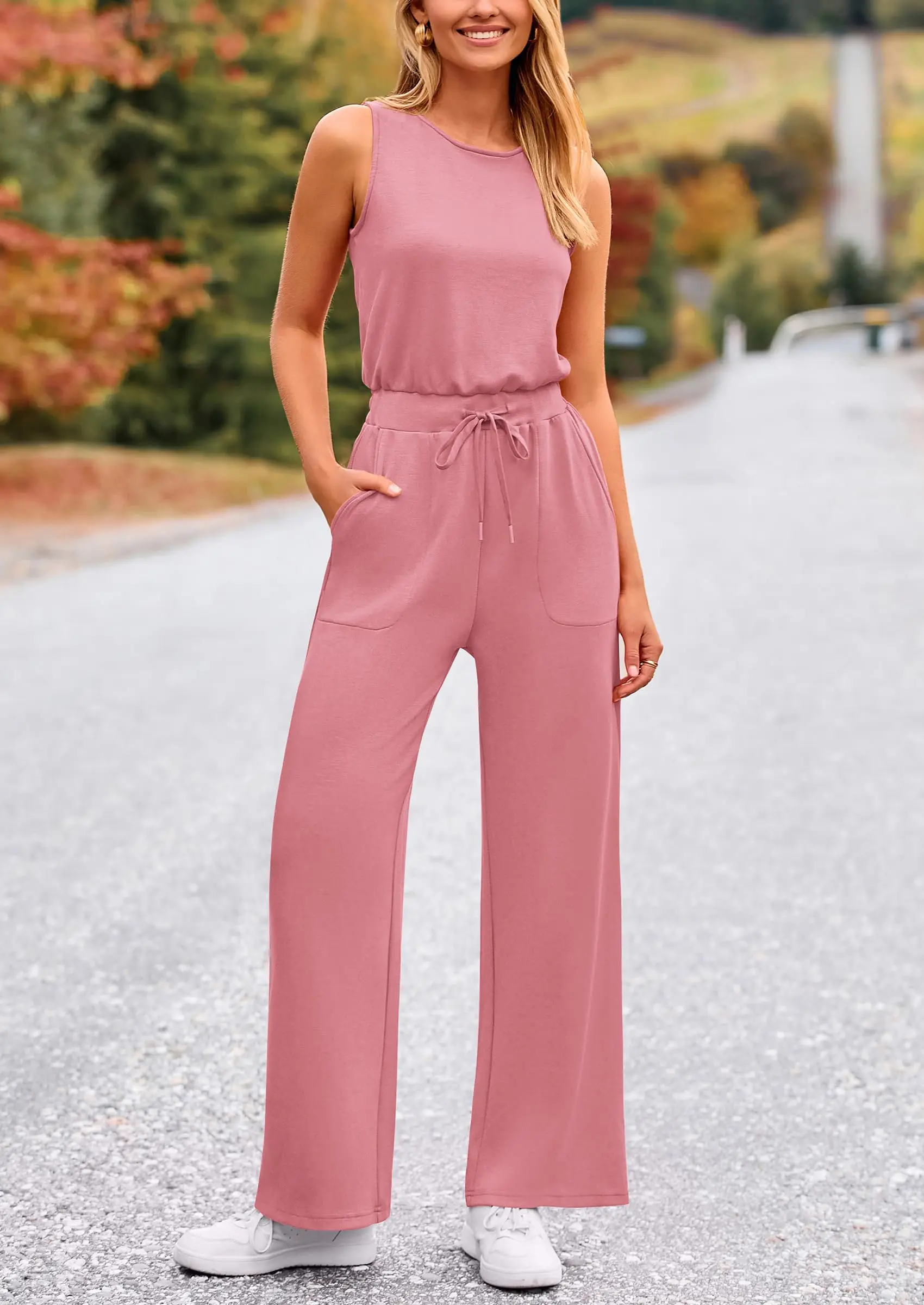 PRETTYGARDEN Womens Jumpsuits Summer Casual One Piece Outfits Sleeveless Wide Leg Long Pants Rompers - Image 53