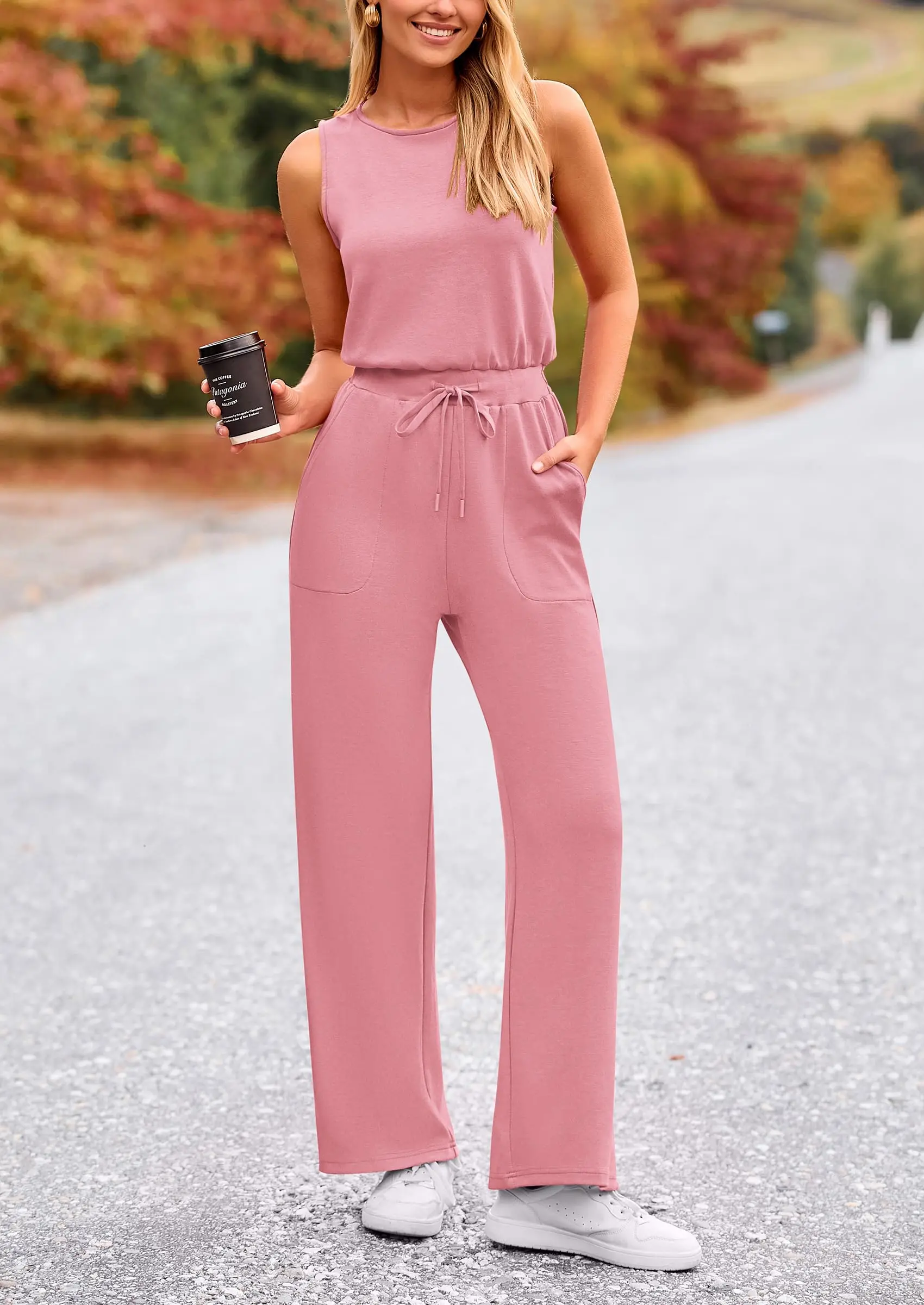 PRETTYGARDEN Womens Jumpsuits Summer Casual One Piece Outfits Sleeveless Wide Leg Long Pants Rompers - Image 54