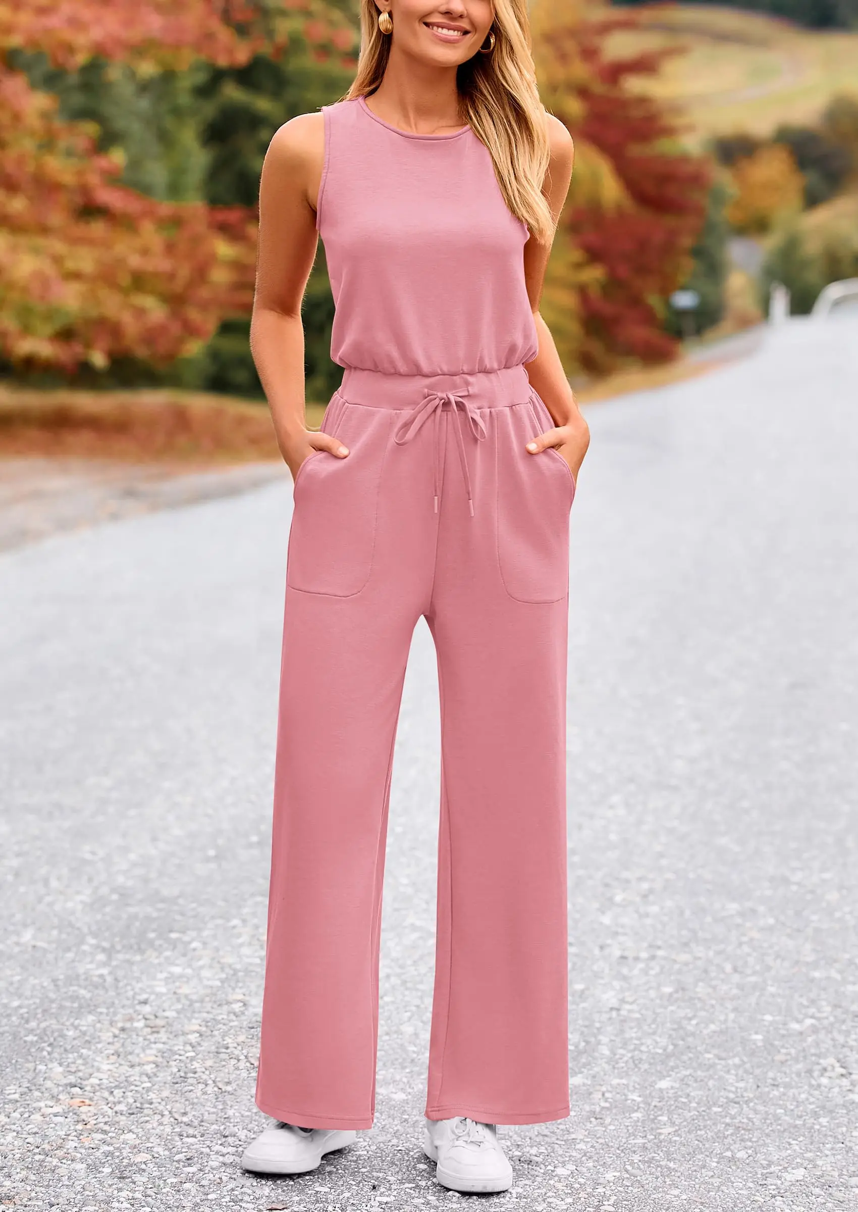 PRETTYGARDEN Womens Jumpsuits Summer Casual One Piece Outfits Sleeveless Wide Leg Long Pants Rompers - Image 55