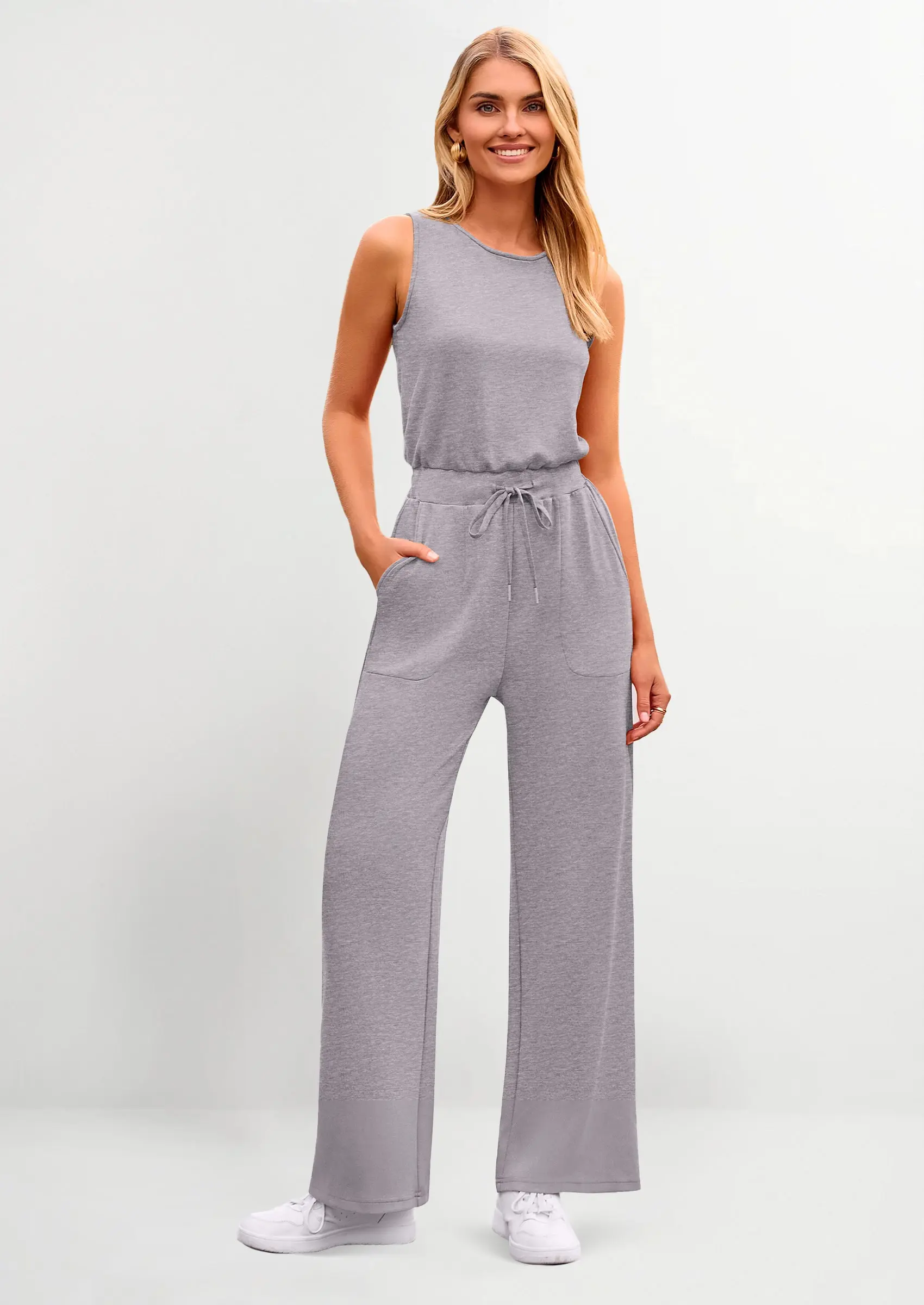 PRETTYGARDEN Womens Jumpsuits Summer Casual One Piece Outfits Sleeveless Wide Leg Long Pants Rompers - Image 58