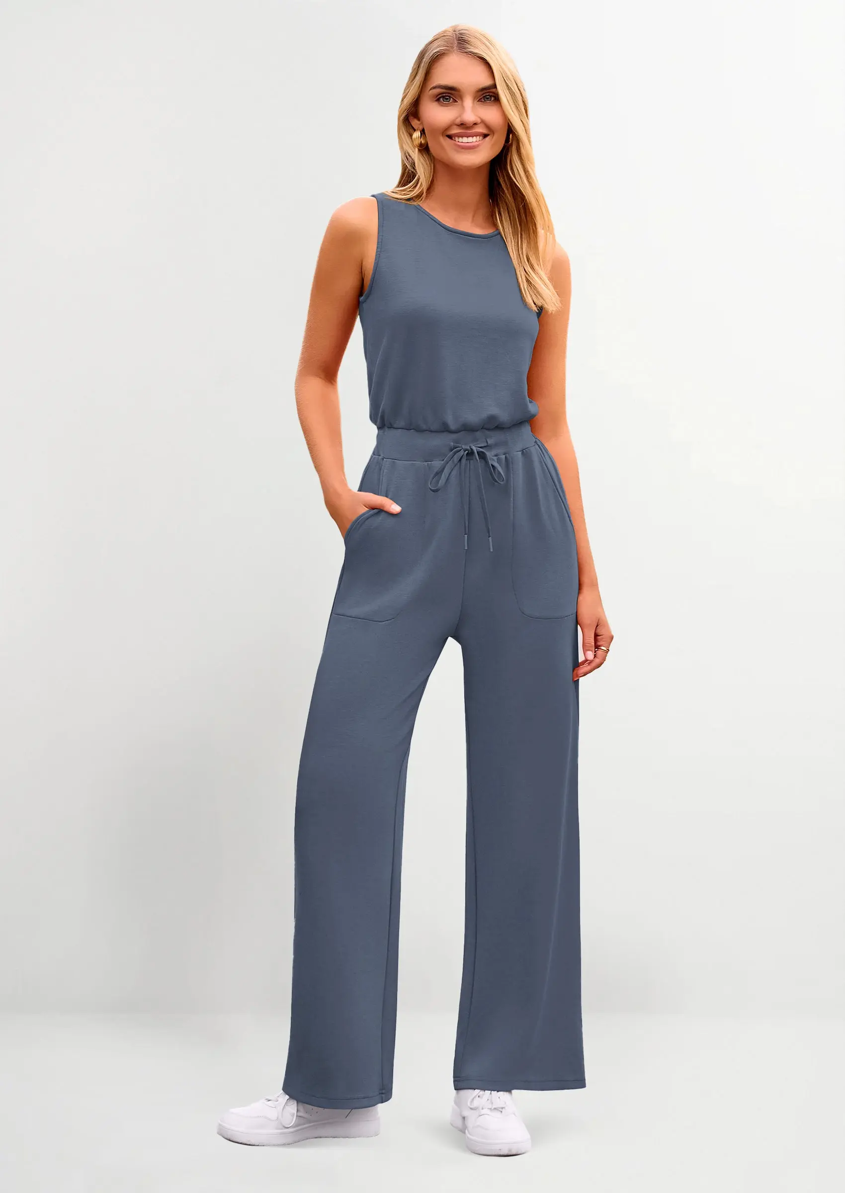 PRETTYGARDEN Womens Jumpsuits Summer Casual One Piece Outfits Sleeveless Wide Leg Long Pants Rompers - Image 64