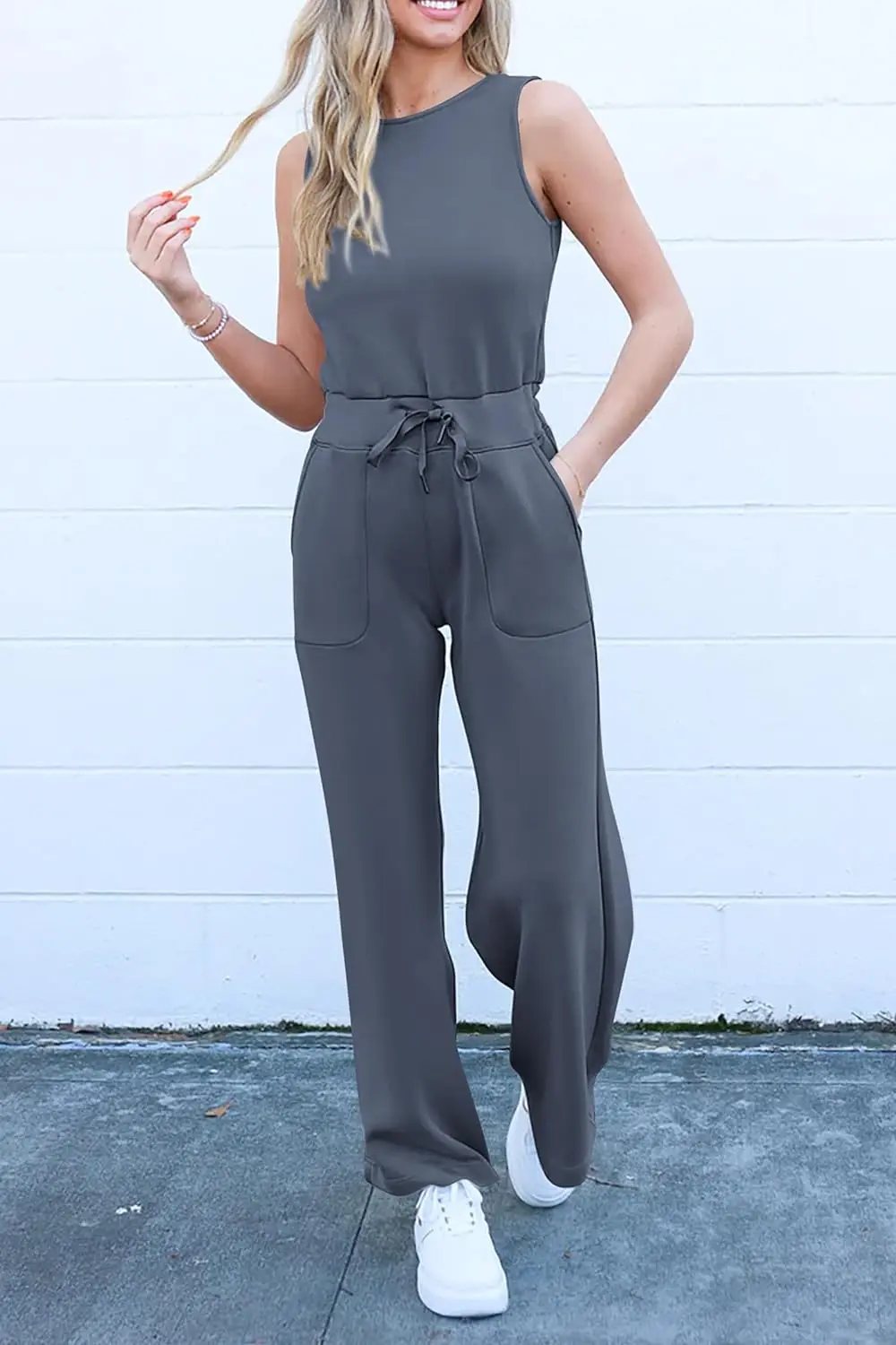 PRETTYGARDEN Womens Jumpsuits Summer Casual One Piece Outfits Sleeveless Wide Leg Long Pants Rompers - Image 70